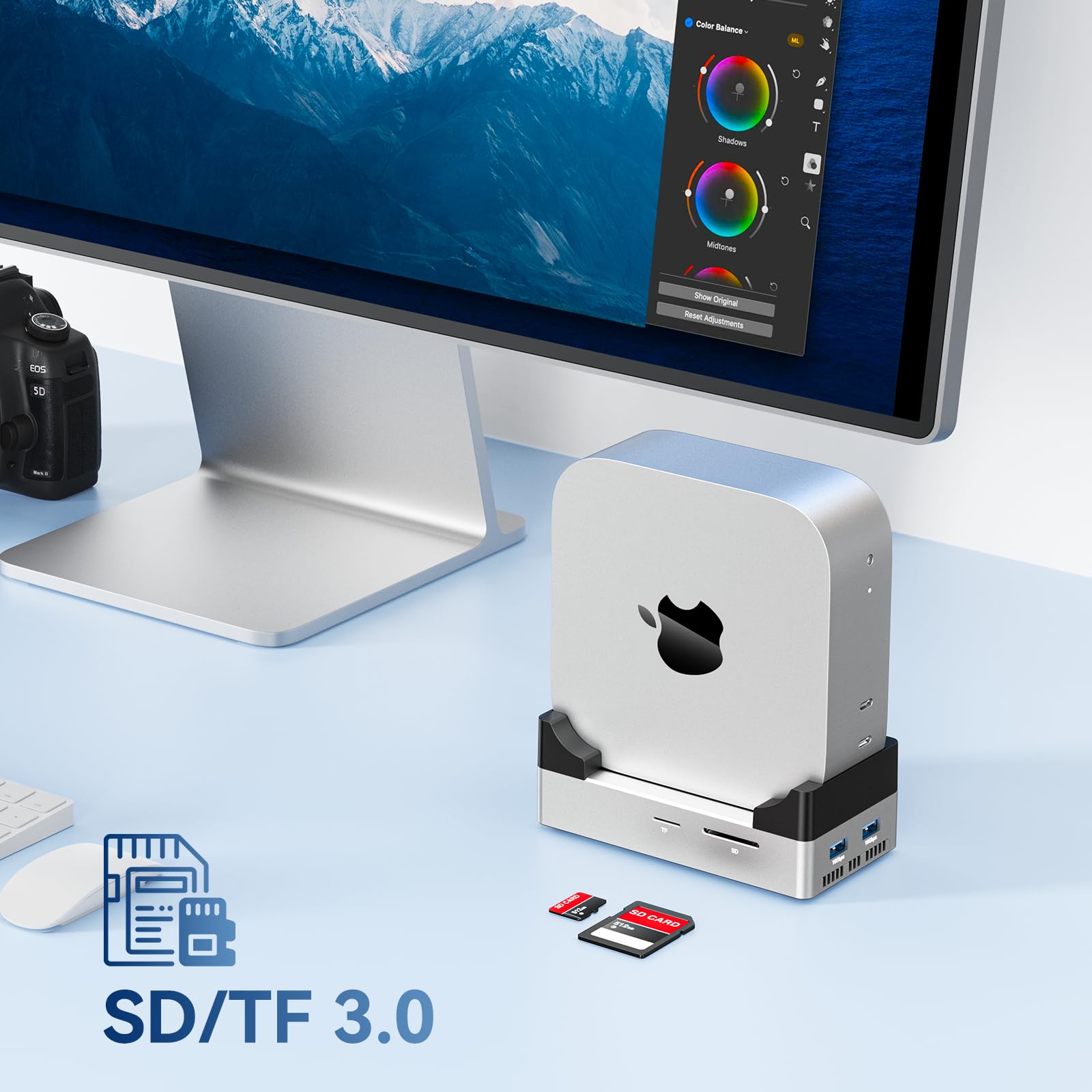 ANYOYO Mac mini M4 Dock & Ständer, 9-in-1 Aluminium 10 Gbit/s M.2 NVMe SSD-Gehäuse mit 4K@60Hz HDMI,10Gbps USB 3.1 Hub, SD/TF 3.0 Kartenleser, USB 2.0 Docking Station