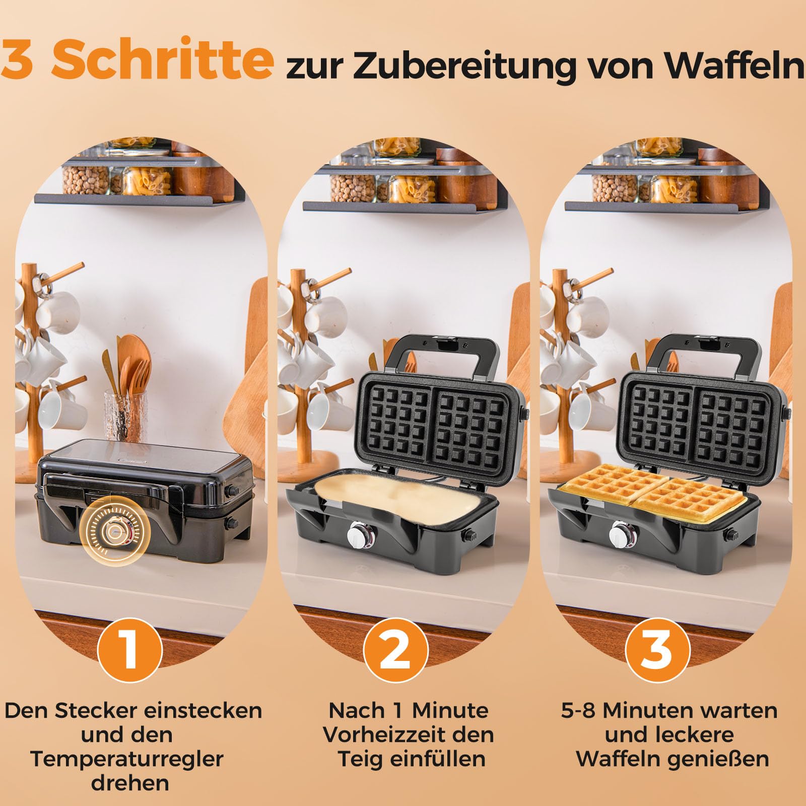 GOPLUS 3-in-1 Sandwichmaker, Waffeleisen, Kontaktgrill, 1200W Sandwichtoaster mit 5-Gang-Temperaturregelung, mit abnehmbaren Platten - Antihaftbeschichtung - elektrischer Panini Maker