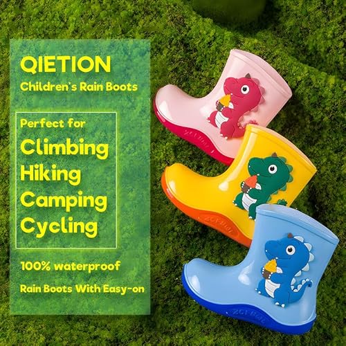 Qietion Y102-YL15 Kids Rain Boots, Toddler Rain Boots Waterproof Rubber Easy-On Kids Rain Boots thumb #2