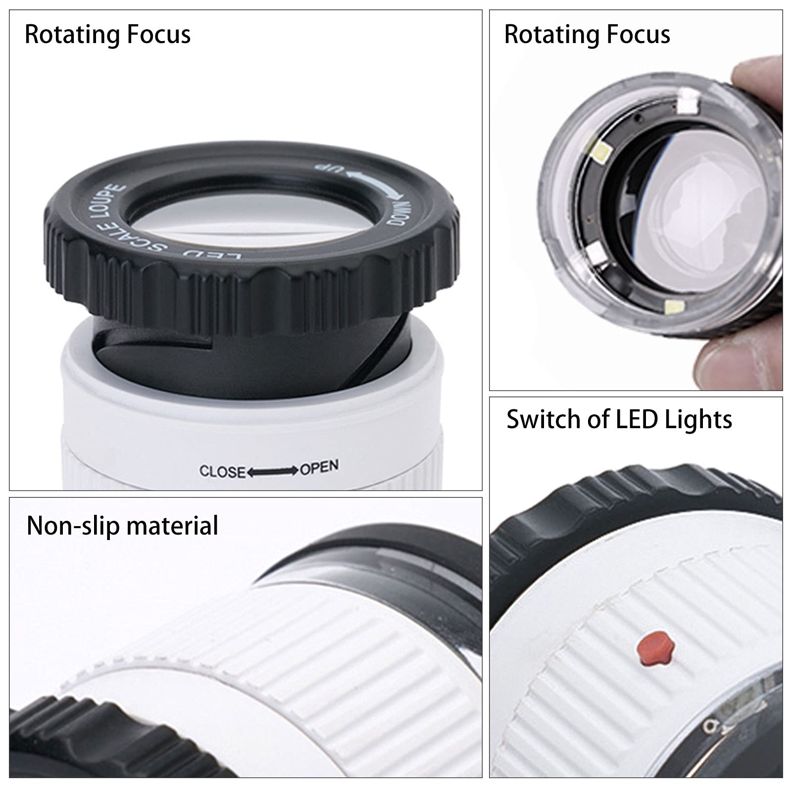 2 sztuki lupa do lupy, 30 x i 60 x lupa jubilerska ze światłem LED, 30 x szkło powiększające z 3 światłem UV i 3 diodami LED do biżuterii, kamieni szlachetnych, skał, znaczków, monet, zegarków i antyków