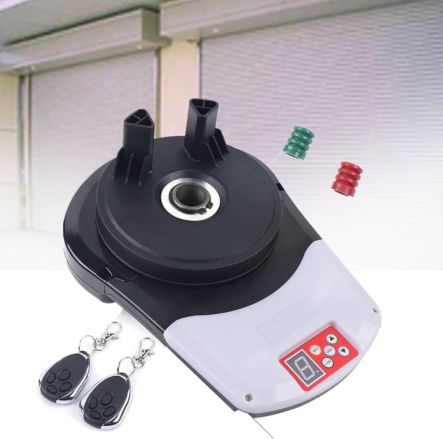 ロールアップドアオープナー、商業用ガレージローラードアオープナー、電子ローリングゲートオープナーモーター、2つのリモコン付き、障害物