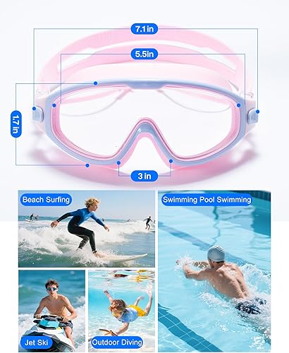 Miniatura 8 de seasprint Swim Goggles for Kids 6-12, Wide View Anti-Fog UV Protection No Leaking,Boys Girls Youth Swimming Goggles