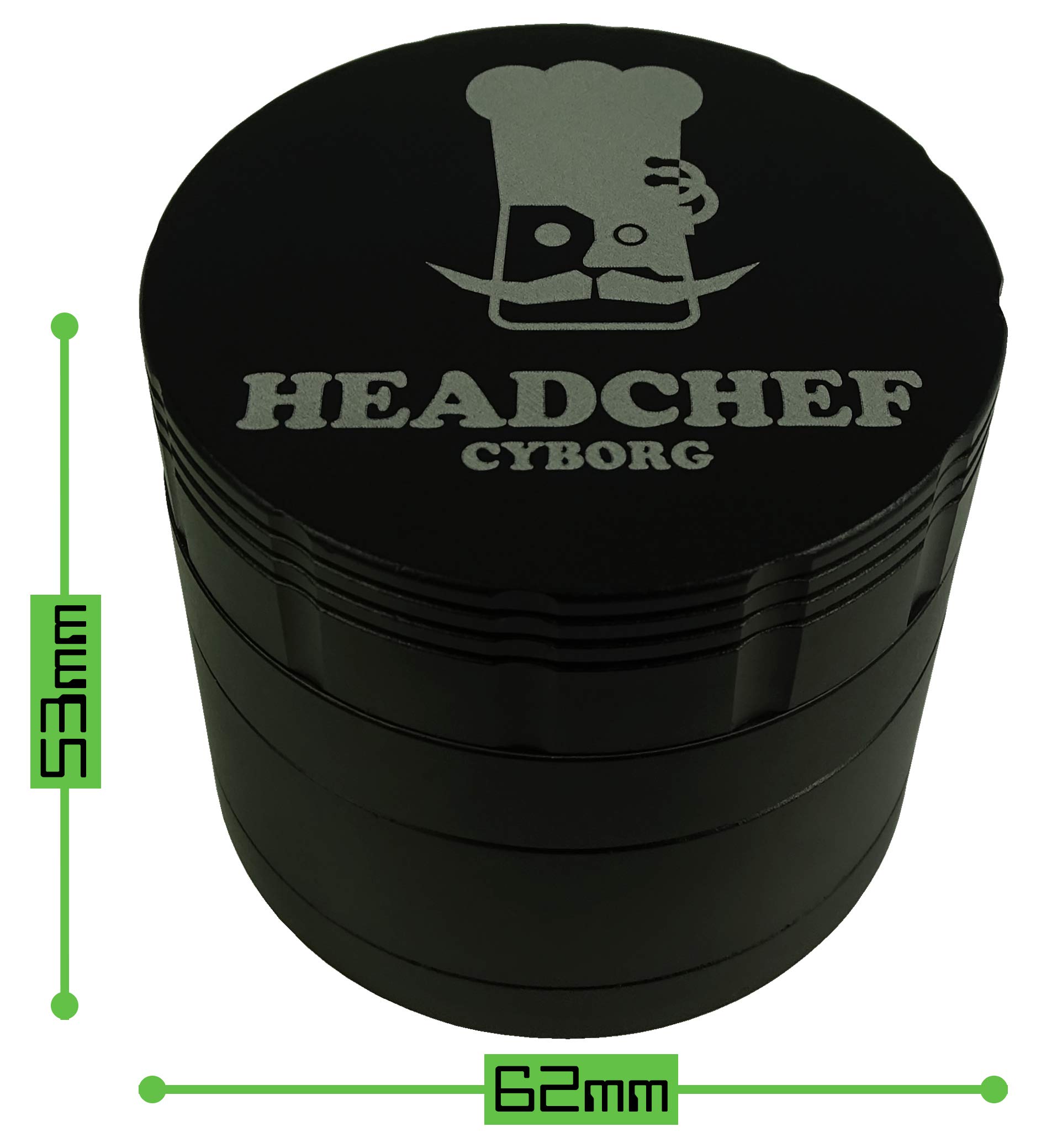 Headchef Cyborg wysokiej jakości metalowy młynek do ziół z wyjmowanym ekranem obrotowym, 4 sztuki młynek 62 mm (karbonowy czarny)
