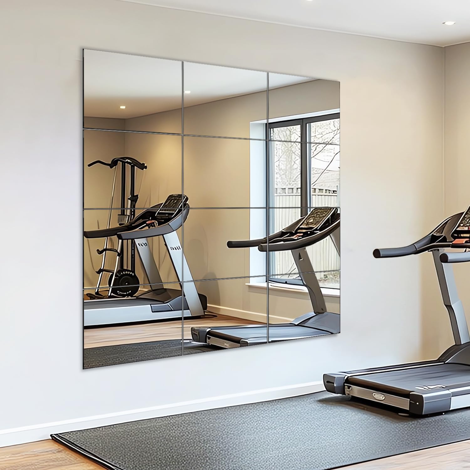 VASUHOME Glass Full Length Wall Mirror Tiles - [12 x10 Inch - 12PCS] HD Gym Mirrors for Home Gym, Full Body Long Mirror for Bedroom, Living Room, Door, Closet