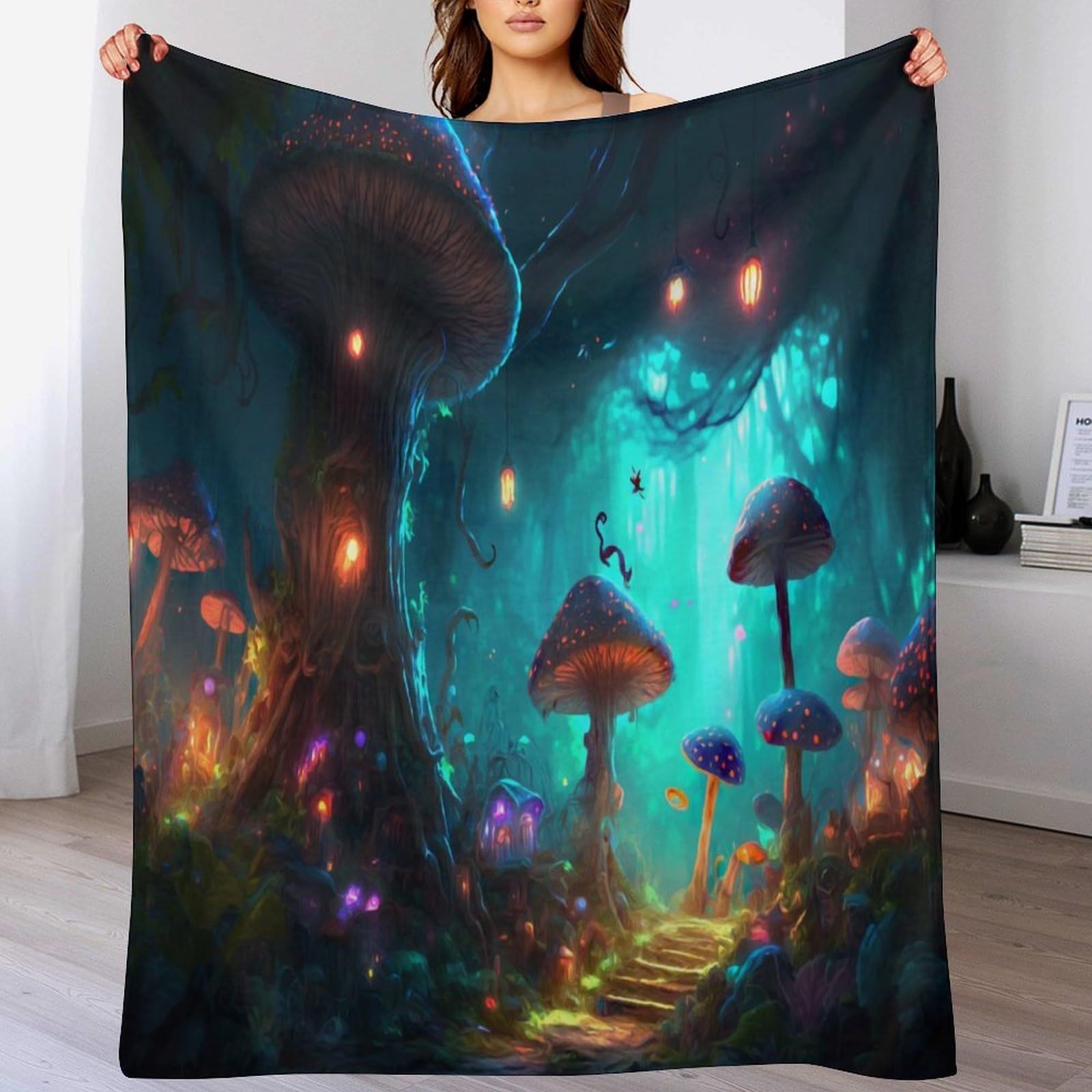 Couverture en flanelle champignon polaire anti-froid et douce pour canapé