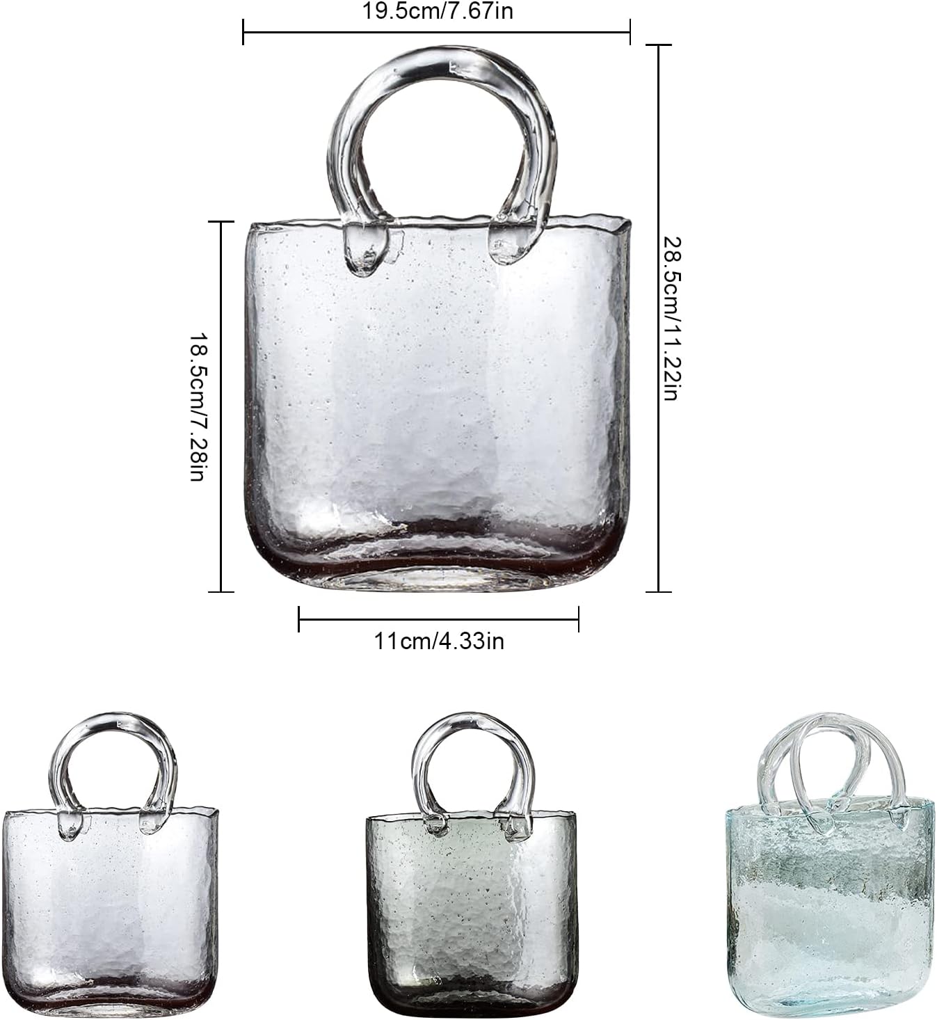 Glass Bag Vase, Hand Purse Vase with Fish Bowl, Transparent Hand Basket Unique Vase Creative Bag Fish Tank, Clear Glass Vase for Living Room Kitchen Garden Wedding Decor (Green)