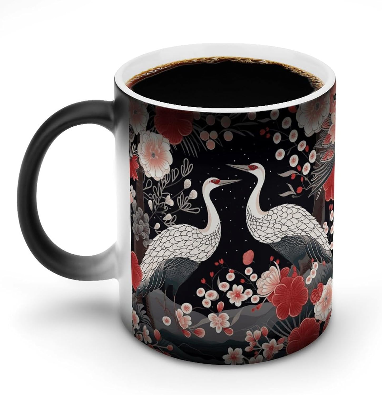 Color Changing Mug Flying Birds Crane Heron Printed Ceramic Coffee Mug Heat Changing Sensitive Mug Magic Heat Changing Coffee Mug Novelty Coffee Mugs