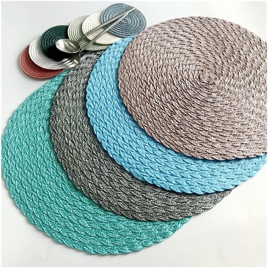 SaditY Mats PP Dining Table Mat Woven Placemat Pad Heat Resistant Bowls Coffee Cups Coaster Tableware Mat for Home Kitchen 1pcs Placemat Pad (Color : F, Shape Style : Round)