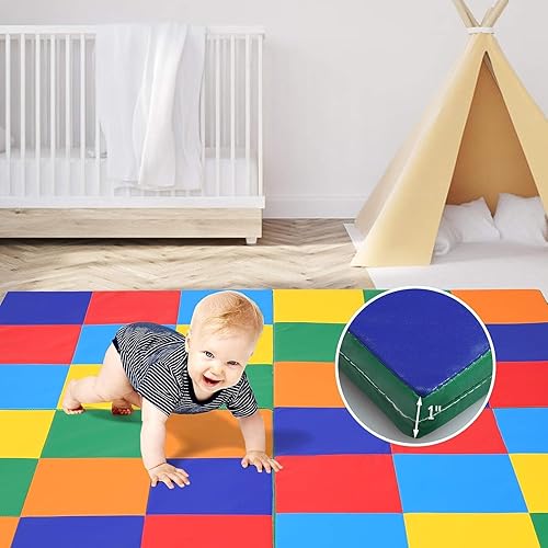 Miniatura 4 de Tapete de juego de espuma de 58 x 58 pulgadas, tapete plegable para bebés, bebés y niños pequeños, tapete impermeable para gatear, tapete de piso