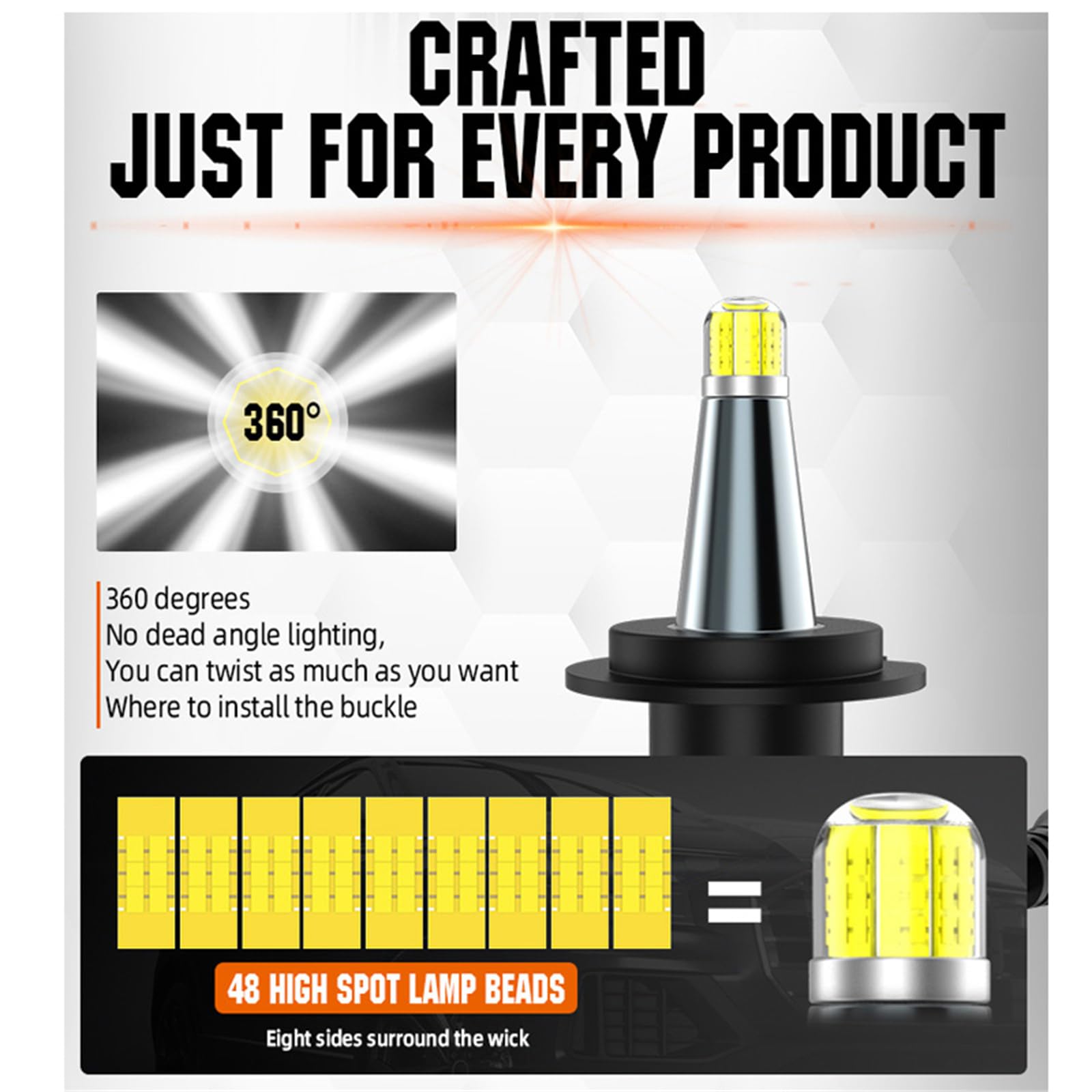 Faro LED, LED 22000LM 360º Bombilla Para Faro Delantero De Automóvil 6000K Luz Antiniebla Automática 12V Lámpara, Kit De Conversión LED Súper Brillante De Haz Alto Y Bajo, Paquete De 2,H1
