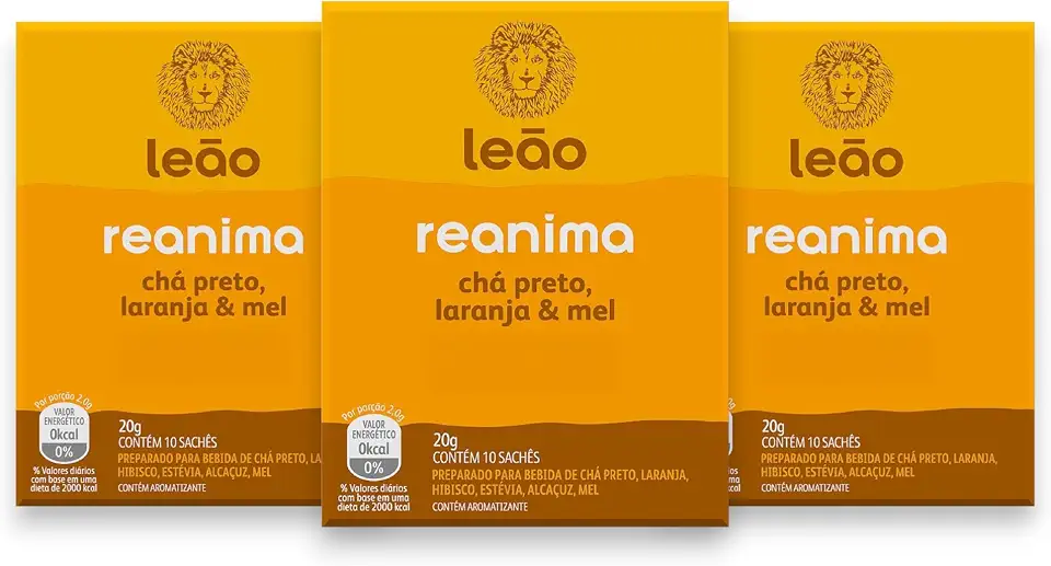 Leão Funcionais Reanima - Chá Preto, Laranja e Mel 3 Caixas Com 10 Sachês