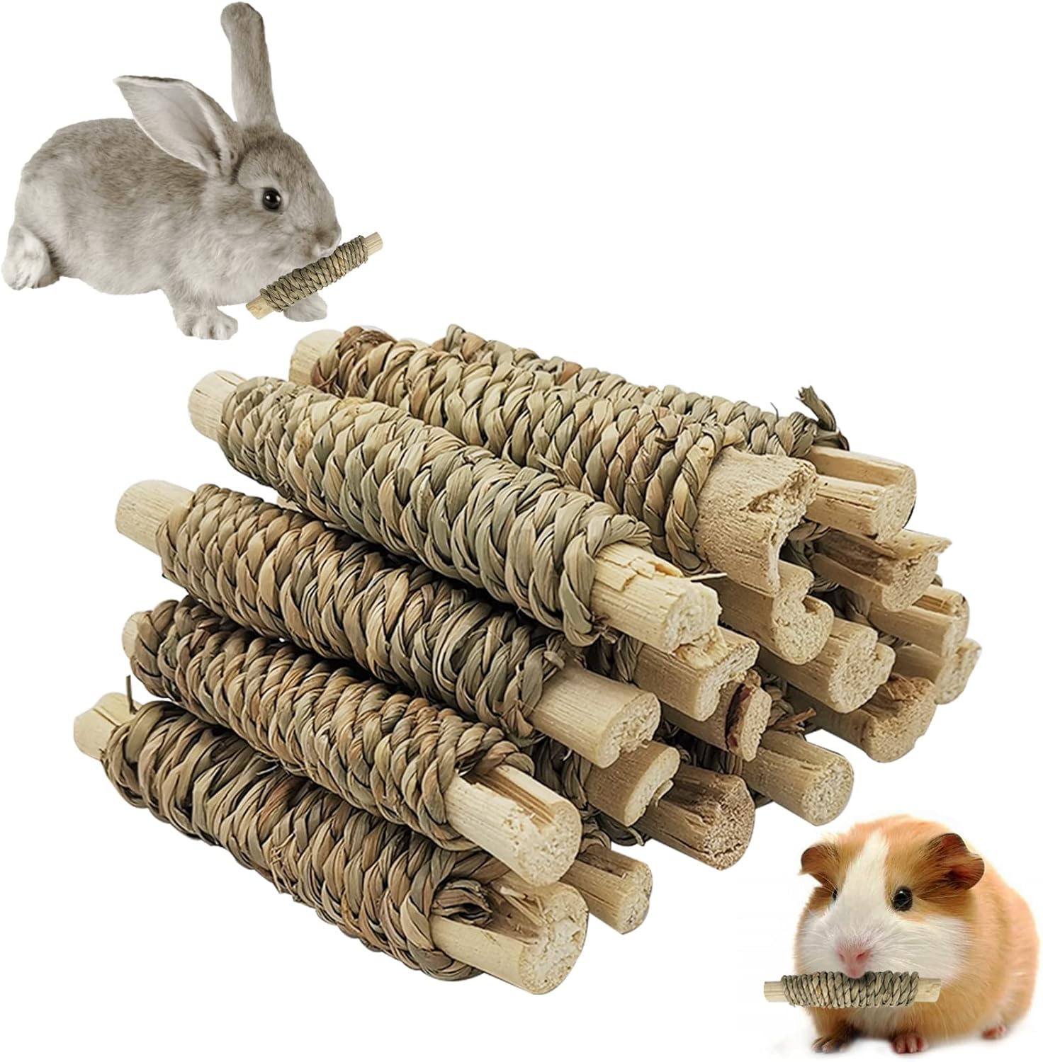 Fhiny 18 PCS Guinea Pig Chew Toys, Natural Seagrass Sweet
