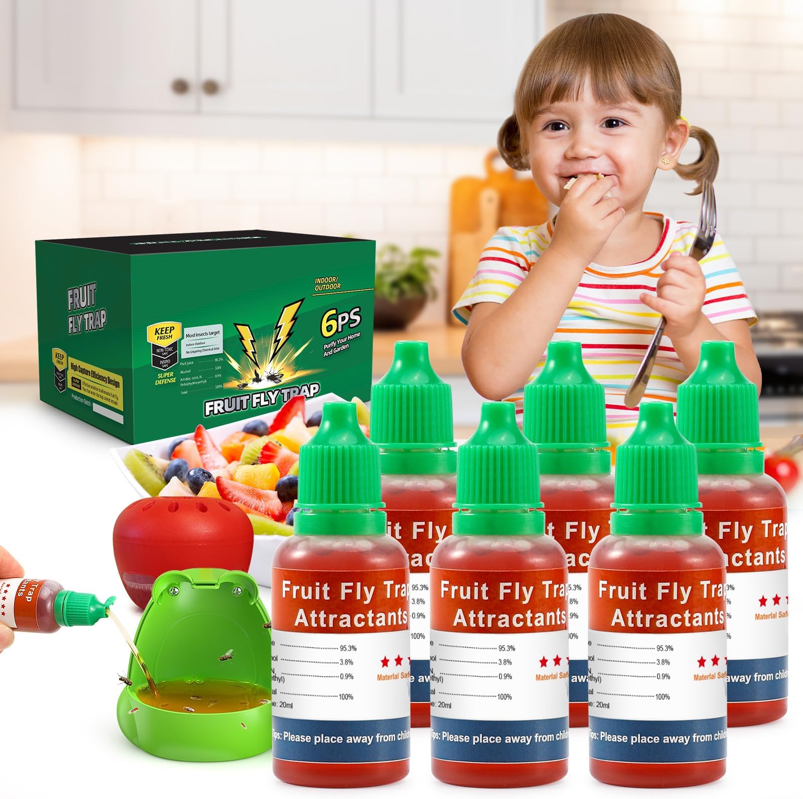 Fruit Fly Trap Refill Liquid Only:UWANTME Fruit Fly Traps for Indoors and Outdoors Refill Liquid, Fruit Fly Trap Bait for Various Flytraps,6 Pack