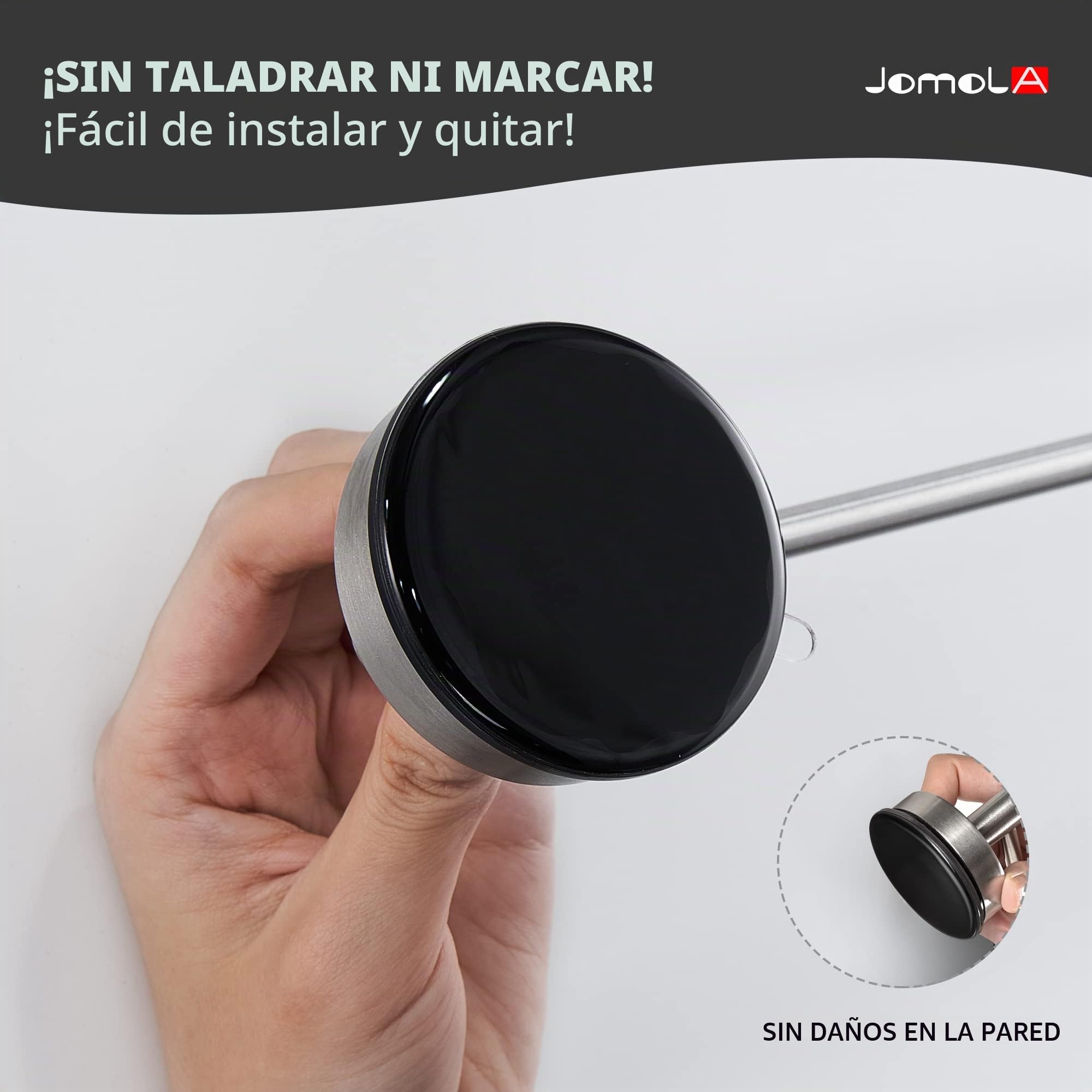 JOMOLA Toalleros de Baño con Ventosa Sin Taladro Toallero de Barra Acero Inoxidable Toallero de Pared para Cocina y Baño Barra De Toallero Acabado Cepillado, Plata, 42.8CM