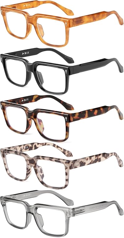 JM 5 Pack Reading Glasses Women, Square Computer Readers Spring Hinges