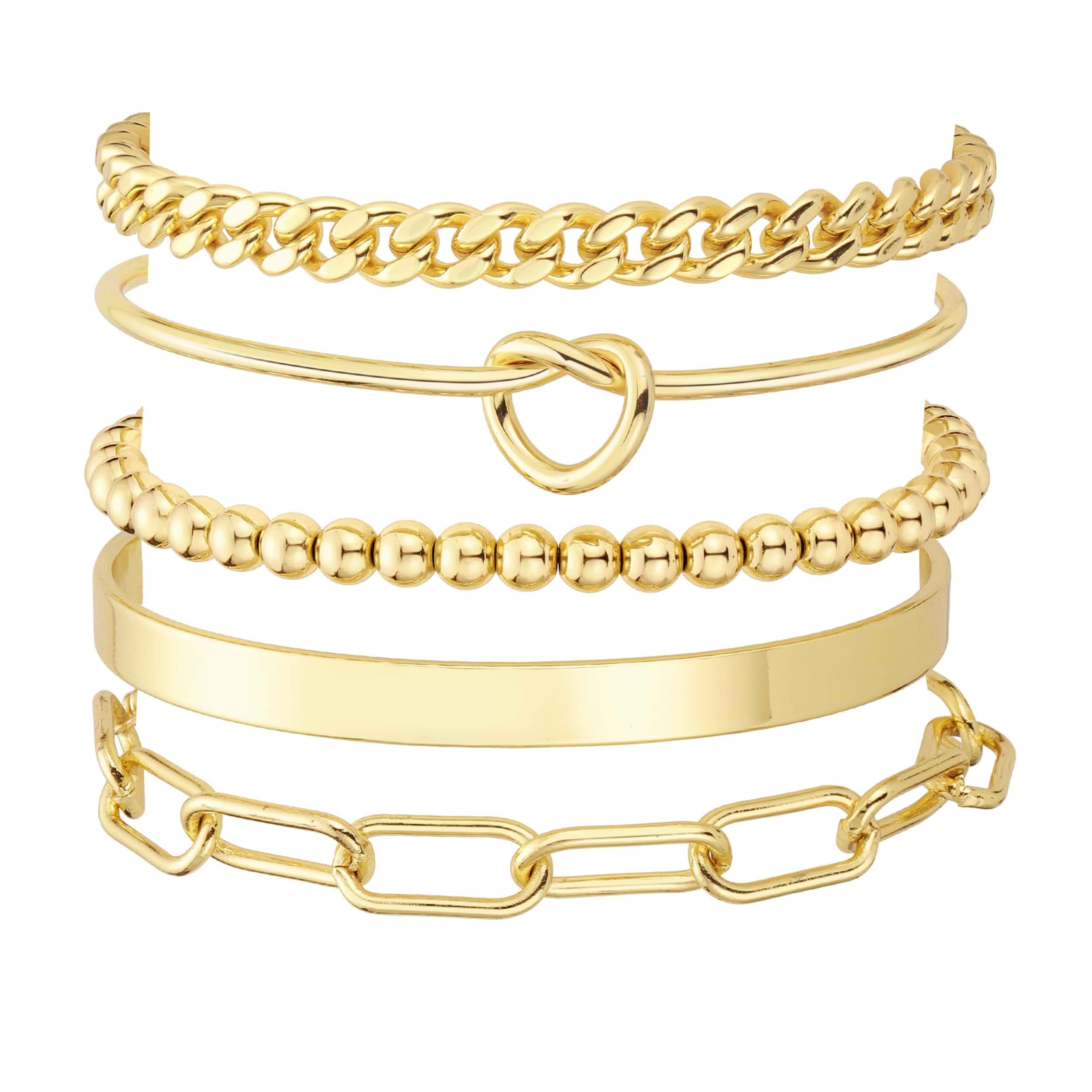 AOZEL Gold Stack Layered Bangle Cuff Bracelets Jewelry Set for Women 14K Gold Plated Non Tarnish Waterproof Trendy Bracelet for Women