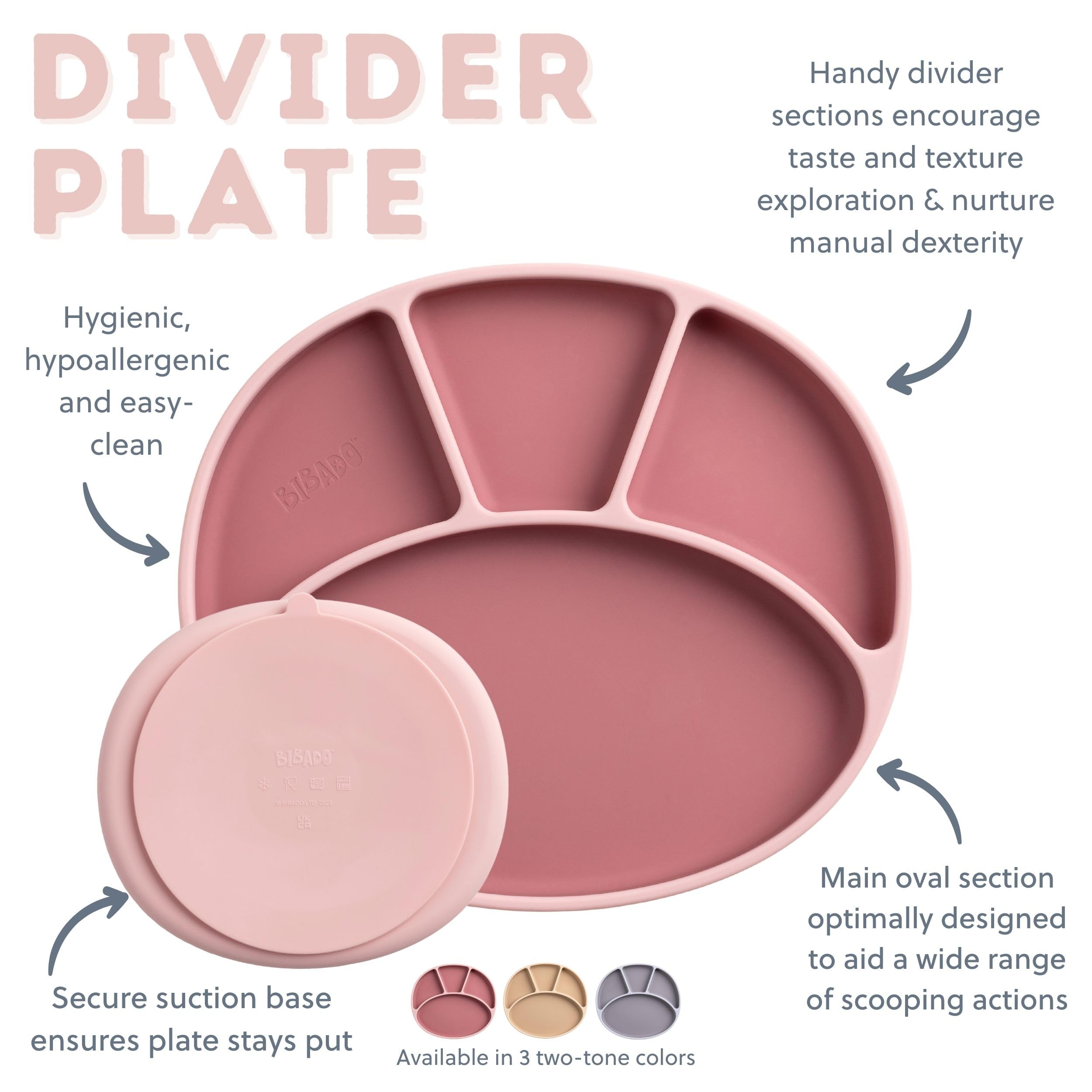 BIBaDO, Silicone Suction Divider Plate (Blush), Toddler Plates, Help Develop Motor Skills, Durable - Image 4