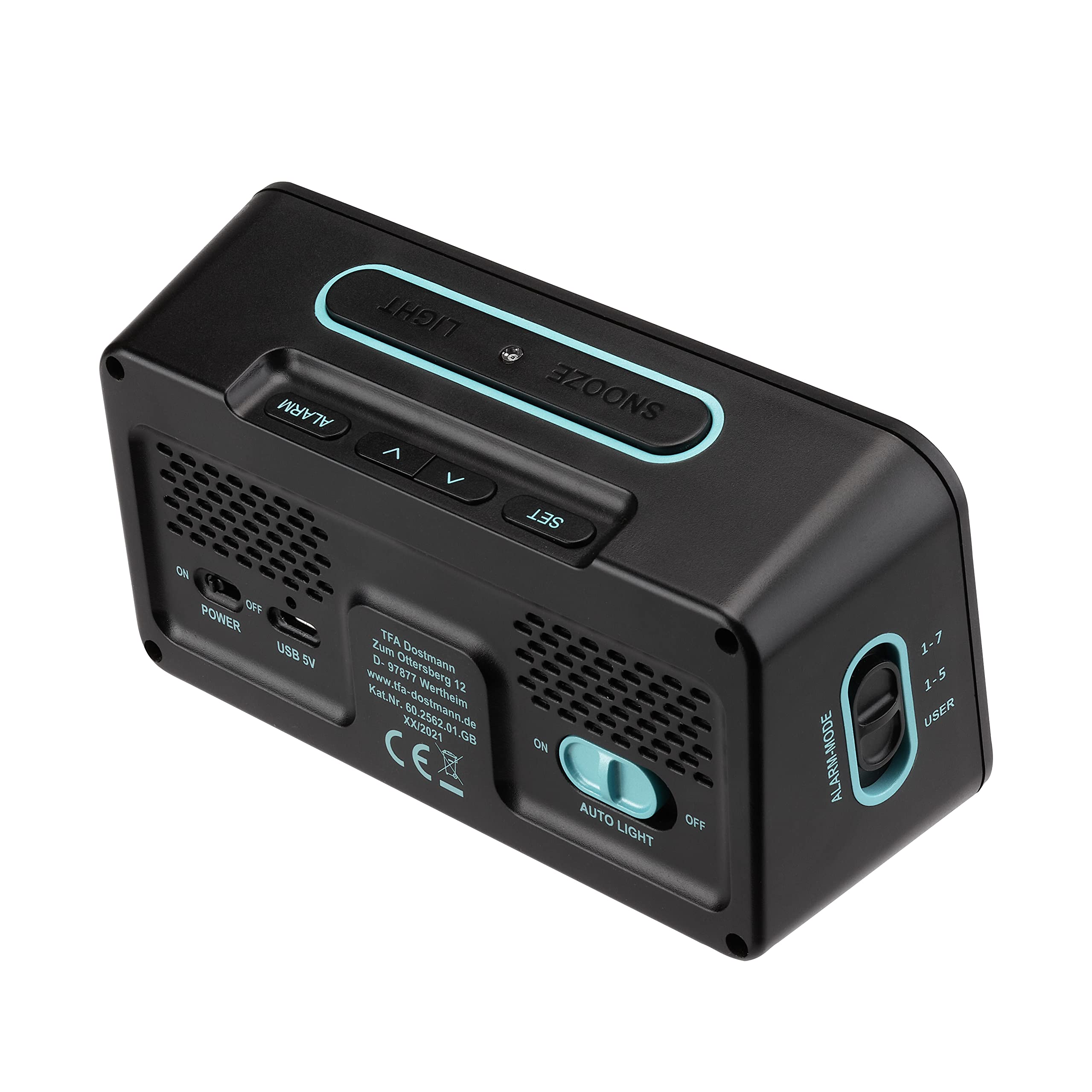 TFA Dostmann 60.2027 Sveglia digitale con cifre luminose a LED, 3 livelli di luminosità, nero con batterie (nero con batterie