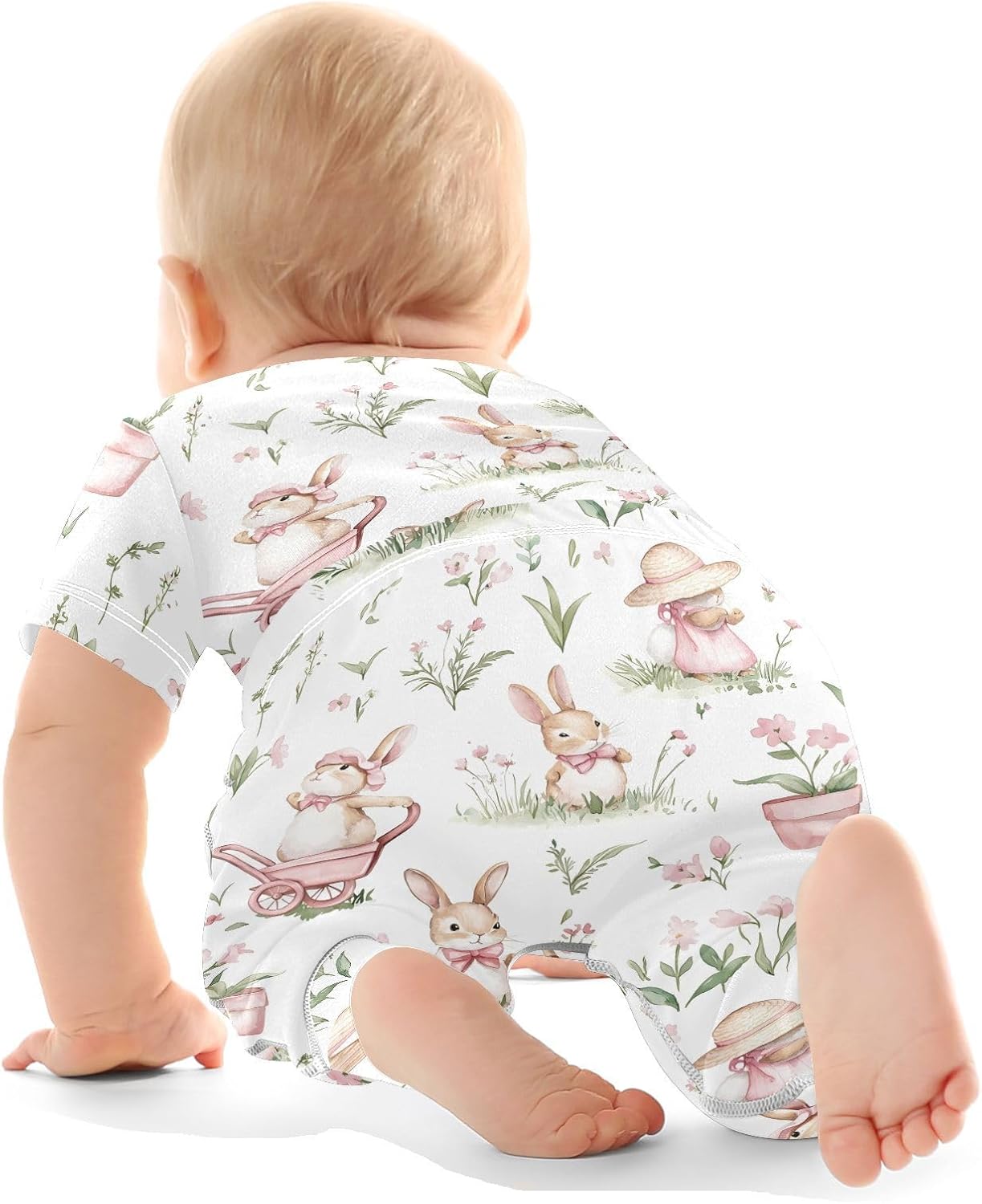 vvfelixl Baby Clothes Pink Peter Bunny Garden Baby Bodysuits Set Unisex Short Sleeve Babys Pants Sets 0-3M