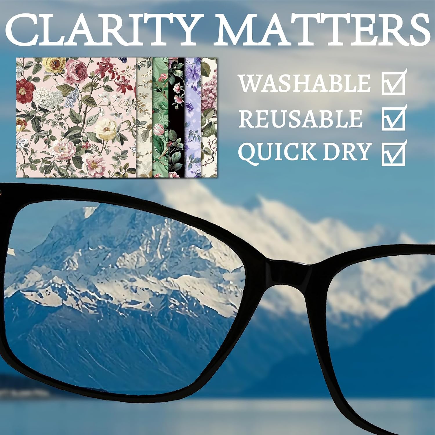 CREATCABIN 6 Packs Thickened Glasses Cleaning Cloth Vintage Flowers Vines Design Microfiber Cleaning Cloth Multi-Colored Eyeglass Cleaning Cloths Soft Wipes for Reusable Eyeglass Phone Screens 6x6in