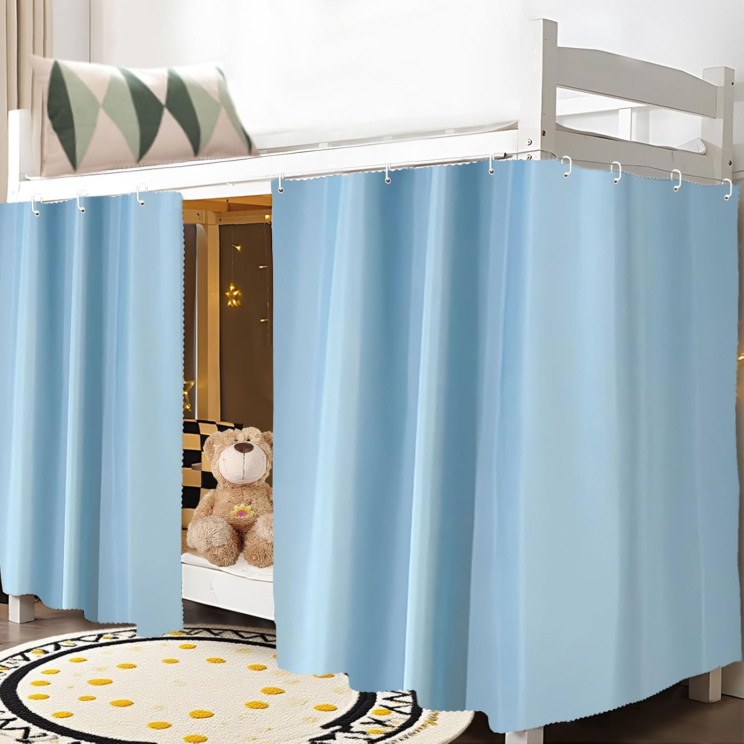 zhidiloveyou Blackout Bottom Bunk Bed Curtains Thickened Privacy Dorm Canopy Loft Bed Curtain, 2 Panels Sky Blue