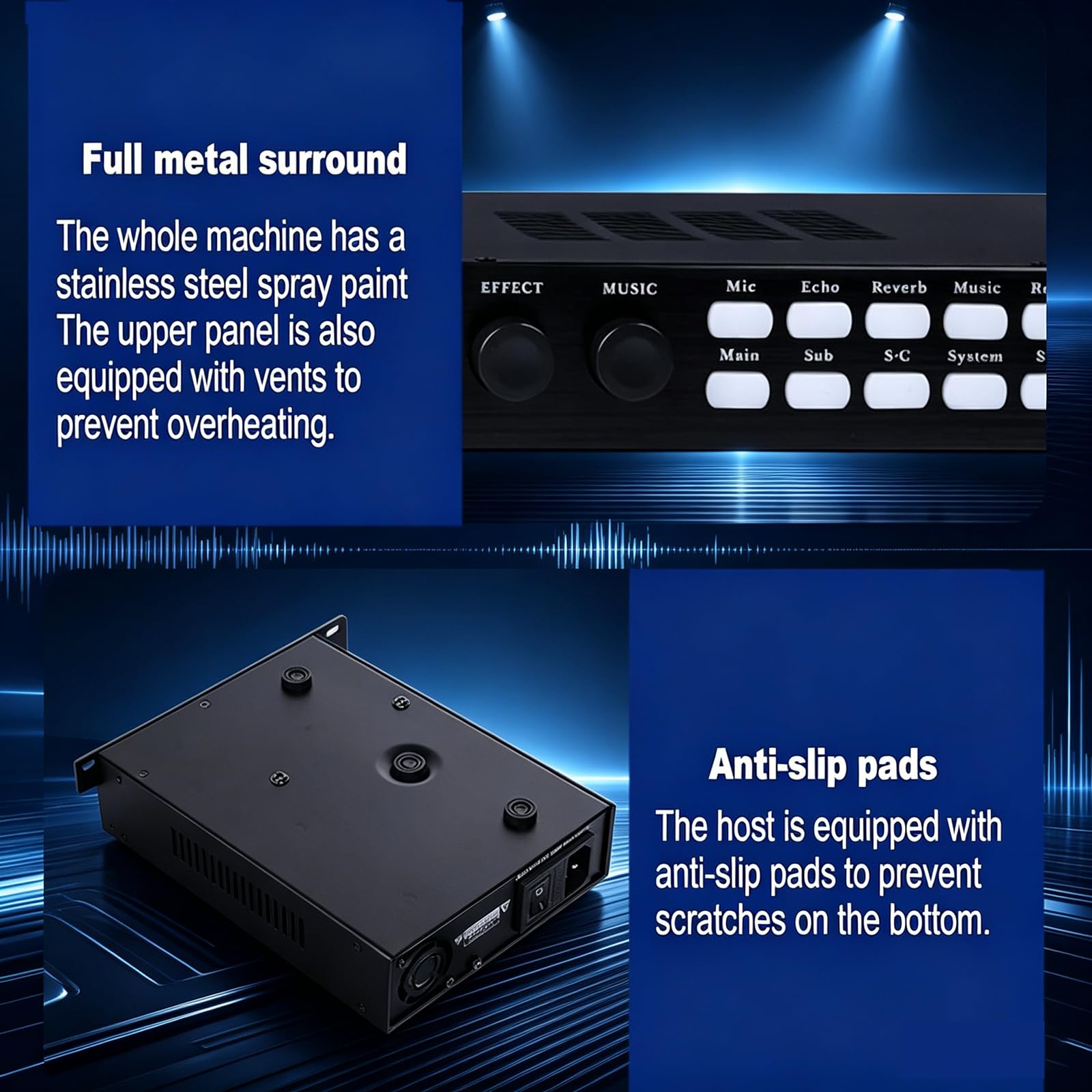 MObyat Procesador De Audio Digital Profesional, Procesador De Audio para Karaoke, 3 Canales De Micrófono, Compatible con Salida De 5.1 Canales, para Cine En Casa Y Altavoces.