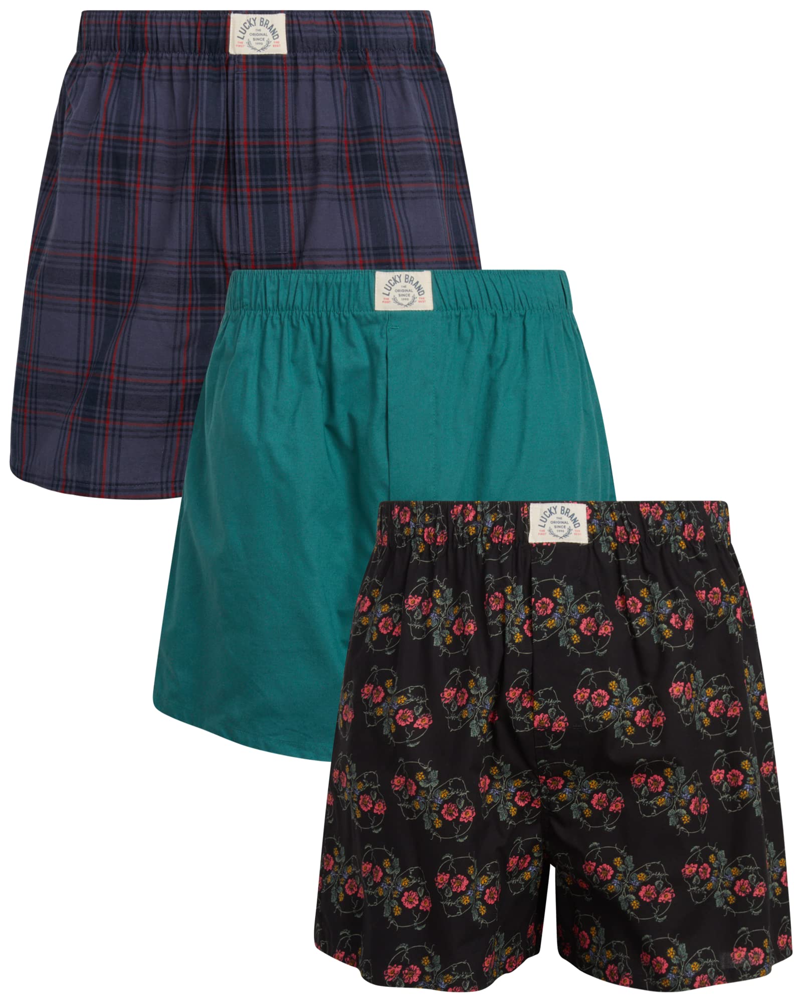 Lucky Brand Mens Boxer Shorts - 3 Pack 4'' Inseam Woven Cotton Boxers for Men with Functional Fly Mens Underwear Boxers