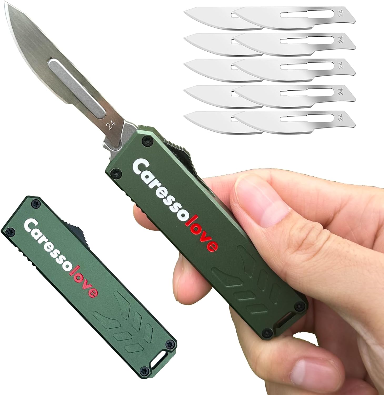 Caressolove EDC Small Pocket Knife Gadgets for Men, Automatic Utility Knife with 10 PCS #23 Blades, Keychain Box Cutter, Gifts for Him Mens Accessory