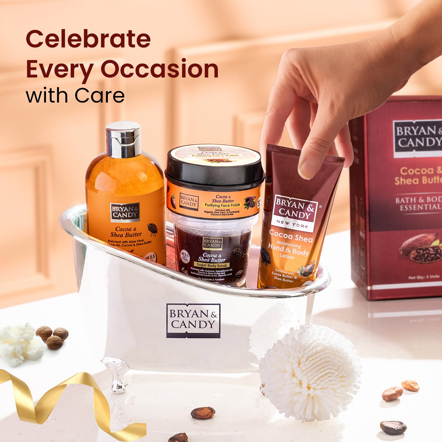 Cocoa Shea Bath Gift Set - Spa Gift Baskets with Shea Butter, Cocoa, Spa Set for Women