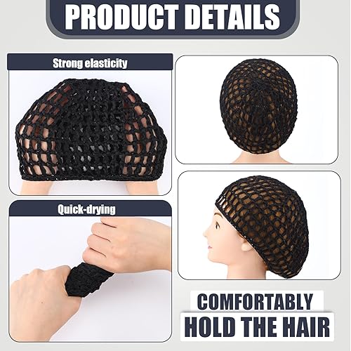 Miniatura 31 de Geyoga 2 piezas de malla de ganchillo para el pelo de rayón tejido de red de redecilla cubierta de ganchillo gorros de ducha para dormir
