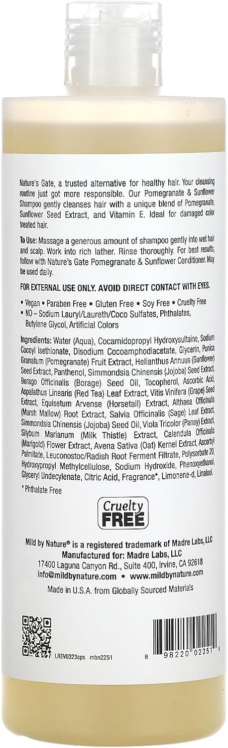 Mild By Nature (Nature's Gate), Pomegranate & Sunflower Shampoo for Color-Treated Hair, 16 fl oz (473 ml)