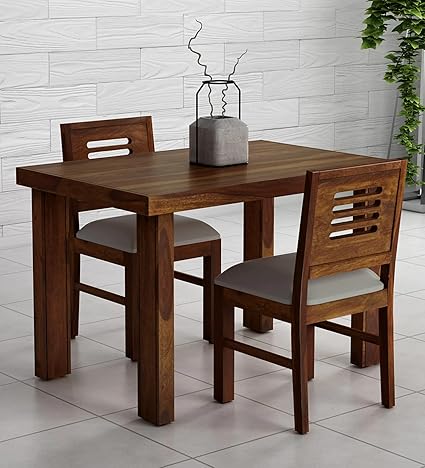 KD FURNITURES Dining Table 2 Seater with Chair Cushion | Dining Table Set | Dining Room Set || Solid Wood 2 Seater Dining Table || Wooden Dining Table 2 Seater || Dining Table,Teak Brown