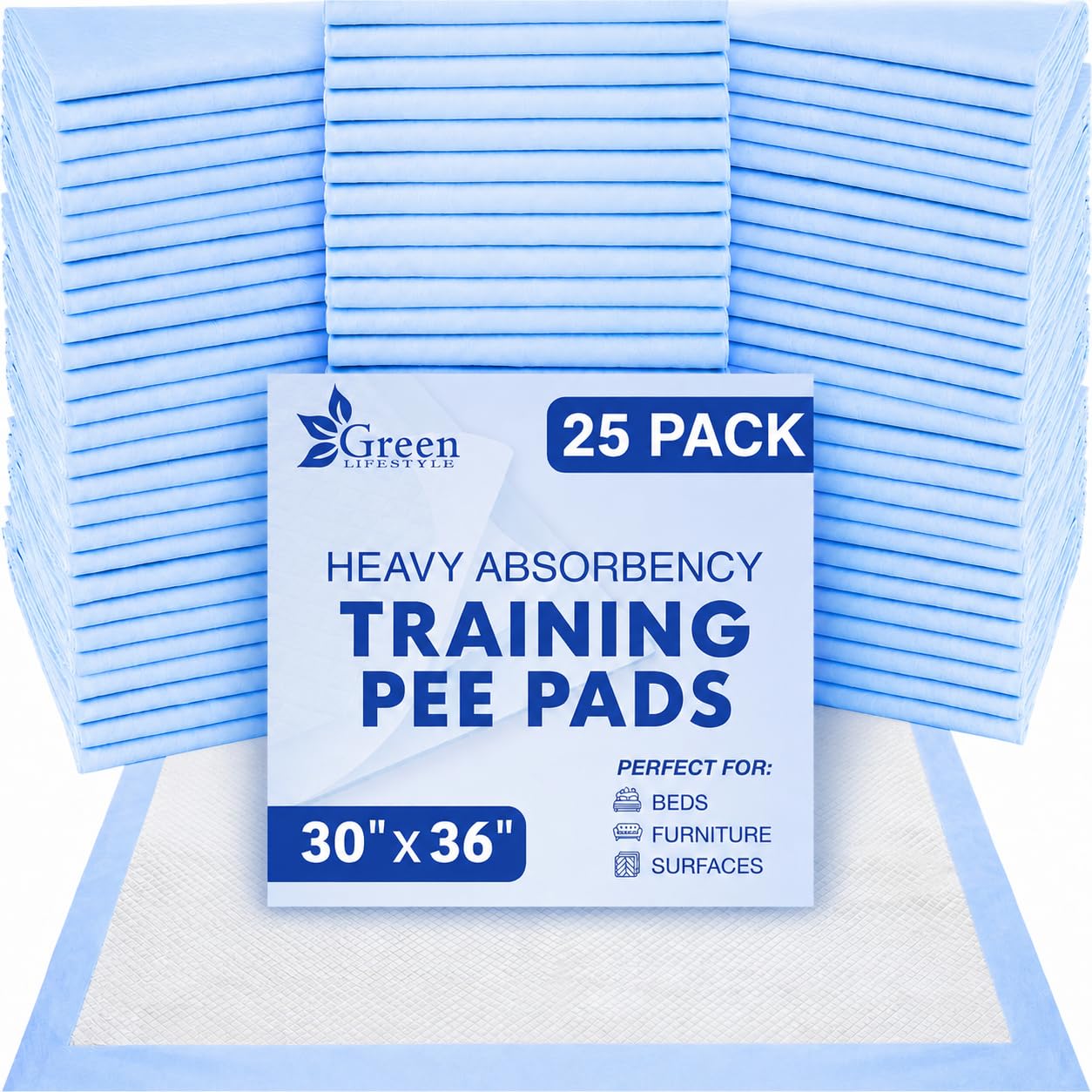 GREEN LIFESTYLE Underpads - Training Pet Pee Pads for Dogs, Cats - Pads for Adults, Seniors and Children - Ideal for Incontinence Protection (Pack of 25 - 30x36)