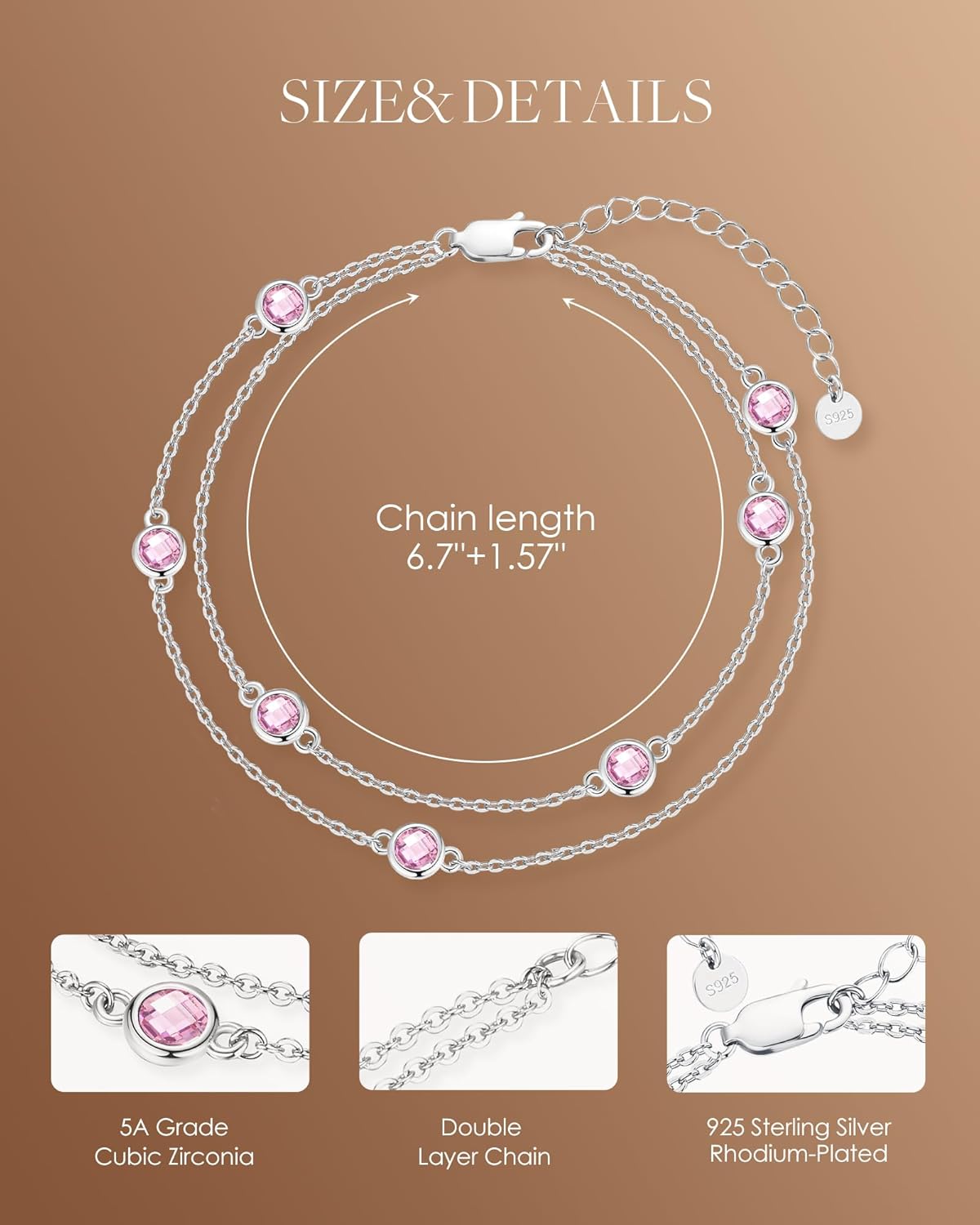 LOUISA SECRET Birthstone Bracelets for Women, 925 Sterling Silver Charm Link Double Strand Bracelet, Birthday Anniversary Christmas Jewelry Gifts for Wife Girlfriend Mother her… - Image 5