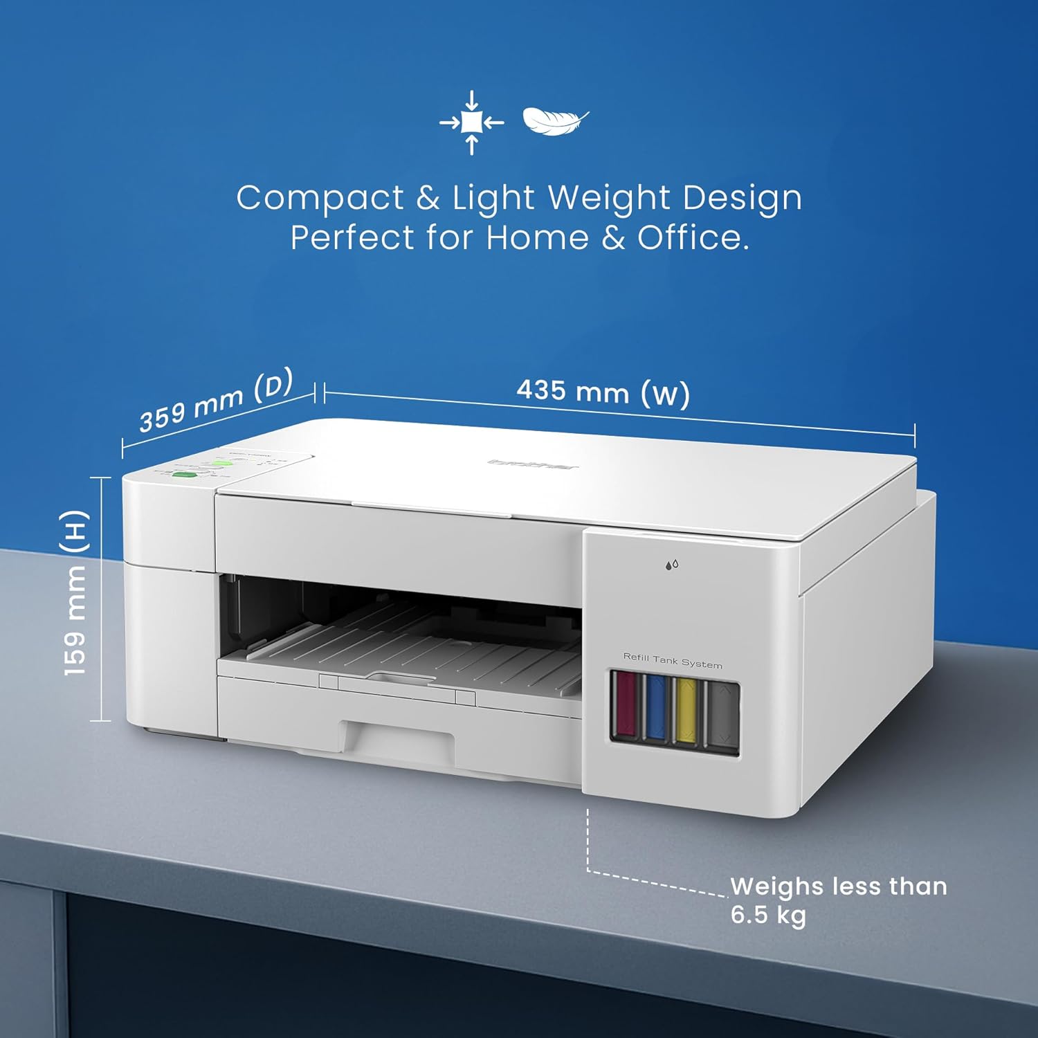 Brother DCP-T426W printer with dimensions
