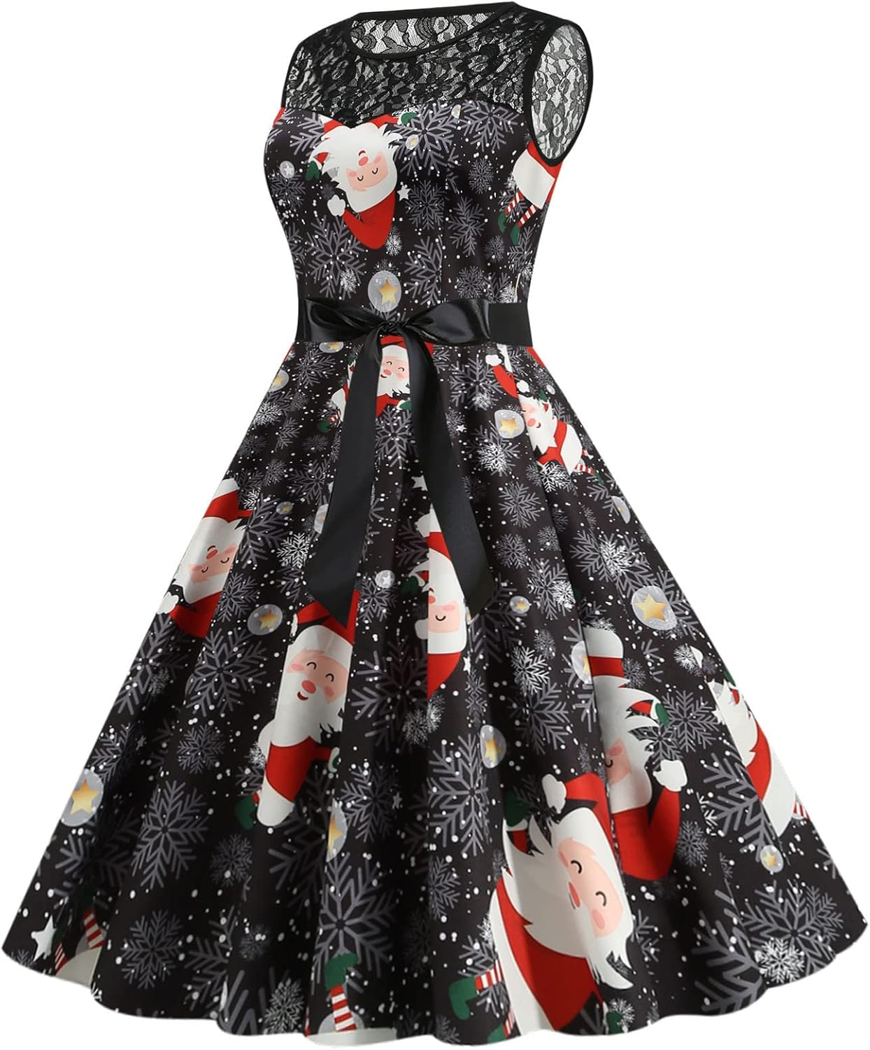 POLPqeD Vestido Navideños Hombro Descubierto para Mujer Elegante Vestidos Otoño Invierno de Impresión con Cuello Redondo Vintage Rockabilly Retro Casual Camisas Sweatshirt