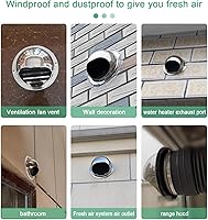 Vista 9 de Stainless Steel Chimney Cowl Cap,Round Wall Vent Outlet Cover,Range Hood Exhaust Pipe Air Outlet,Exterior Wall Windshield Rainproof Ventilating