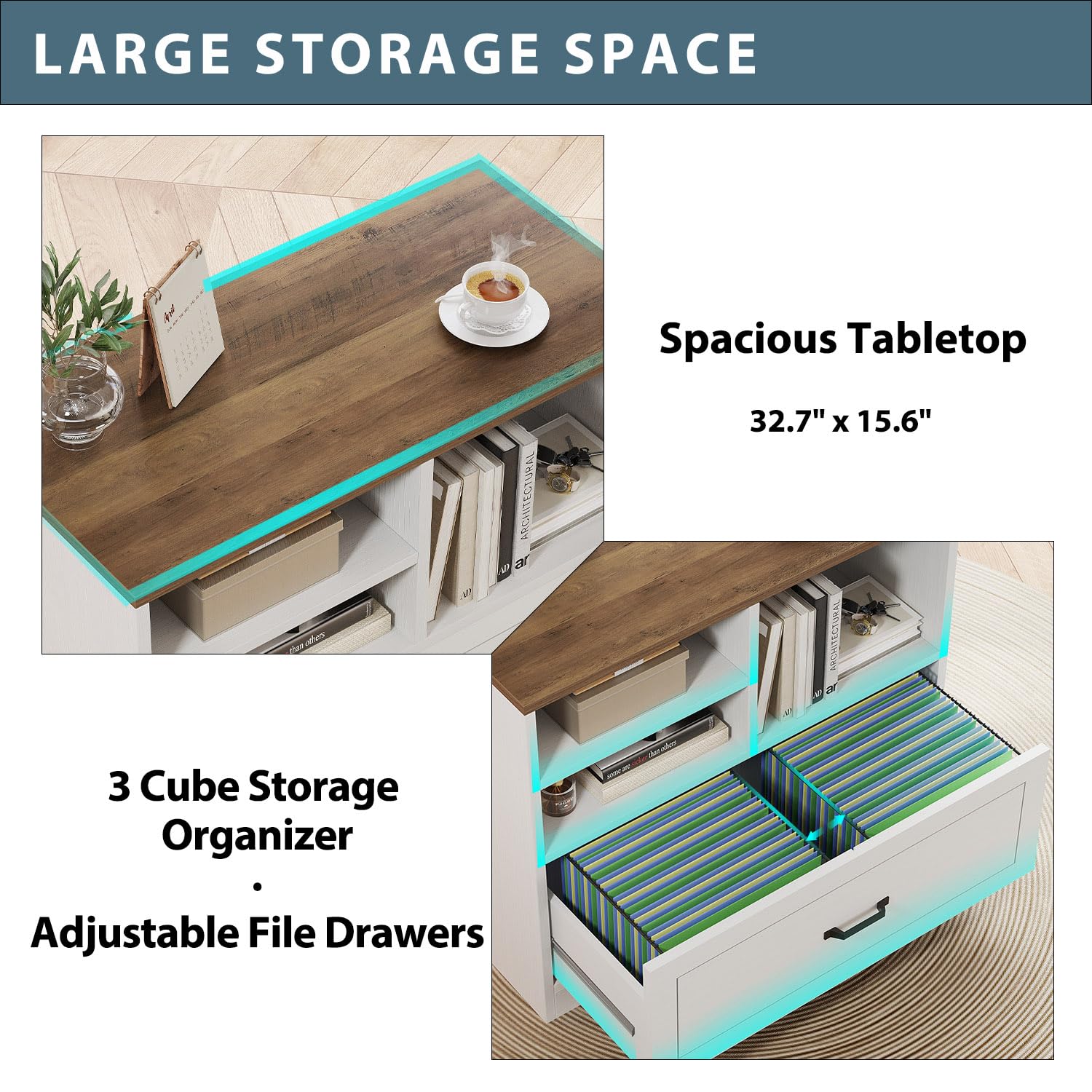 LVB Aktenschrank mit Schublade Schreibtisch Schrank für DIN A4 Letter Format Druckerständer Büroschrank mit offenem Regal für Arbeitszimmer Büro und HomeOffice Schubladenschrank Weiß 83 cm