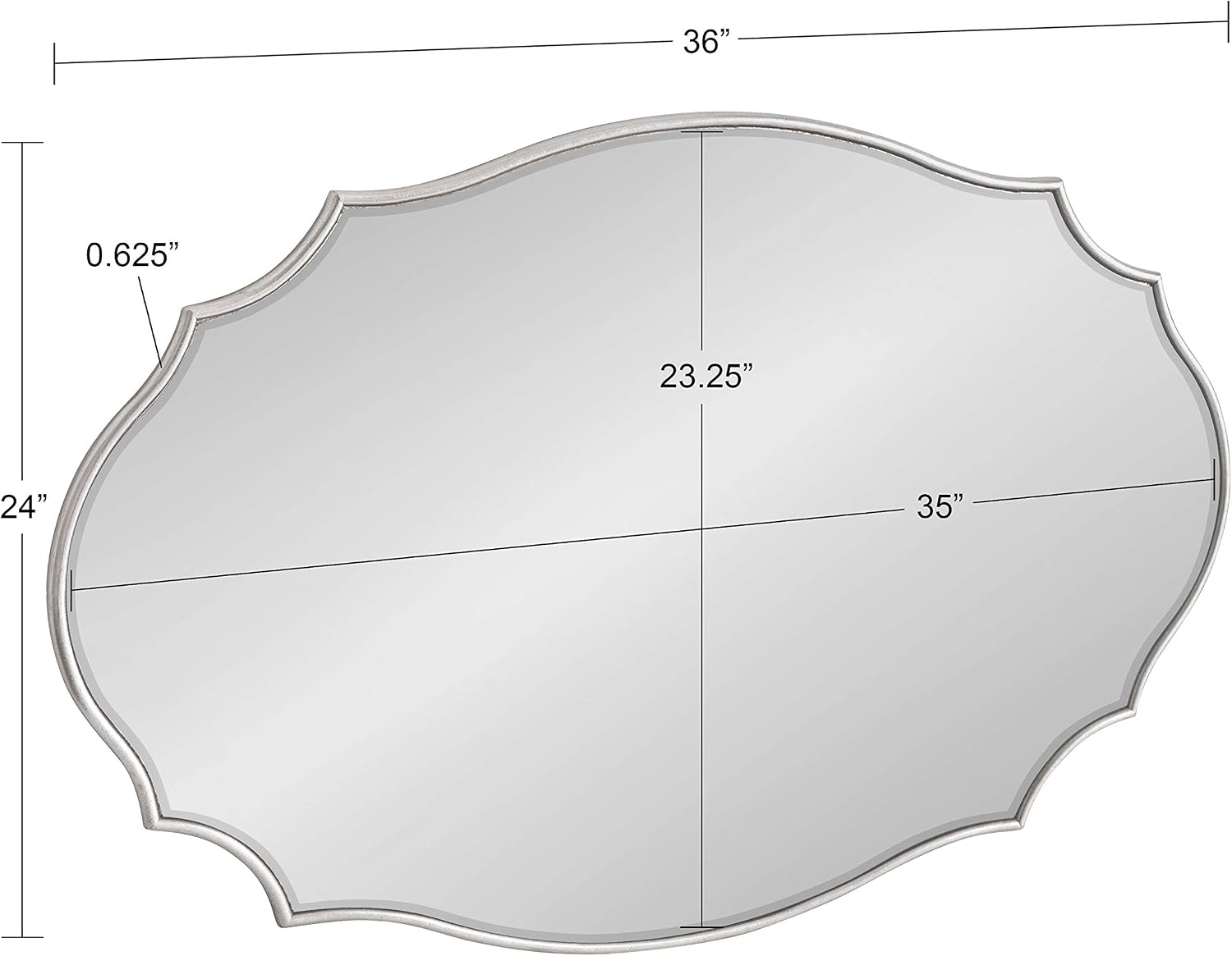 Kate and Laurel Leanna Glam Oval Mirror, 24 x 36, Silver, Modern Scalloped Mirror for Wall