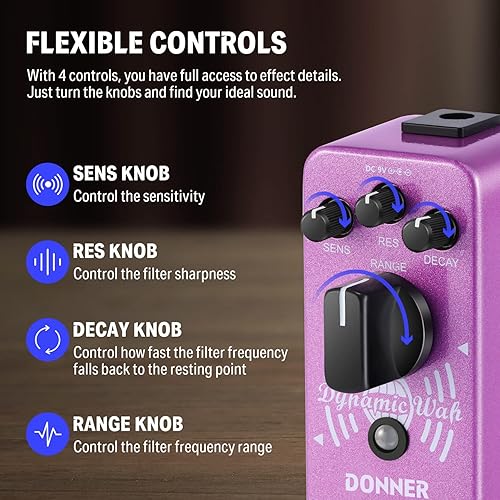 Vista 62 de Donner - Pedal octavador de guitarra, pedal octavador digital Harmonic Square, cambio de tono, 7 tipos de tono, 3 modos de tono: sostenido, Octava