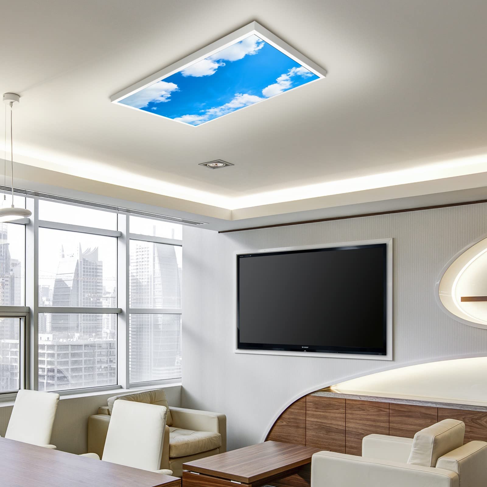 Lámpara de techo fluorescente LED para aula, panel de cielo nube, decorativo, lámpara fluorescente para ventana, 61 x 122 cm, solución de iluminación de oficina