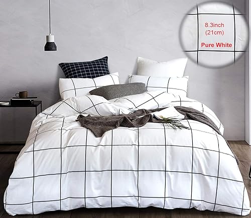 Miniatura 3 de Karever - Juego de edredón de cuadrícula y rayas, blanco y negro, 100% algodón, 3 piezas, 1 edredón con 2 fundas de almohada
