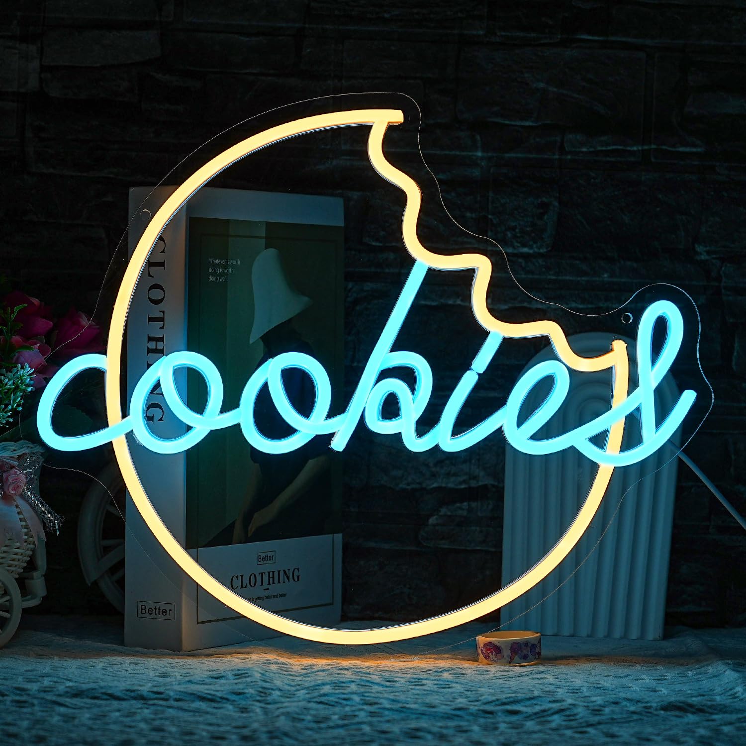 Cookies Neon Sign for Wall Decor Biscuit Neon Light Dessert LED Neon Sign Dim Sum Neon Light Up Sign for Bedroom Cafe Bar Home Kitchen Cake Shop Bakery Decoration(15.9"*12.9")