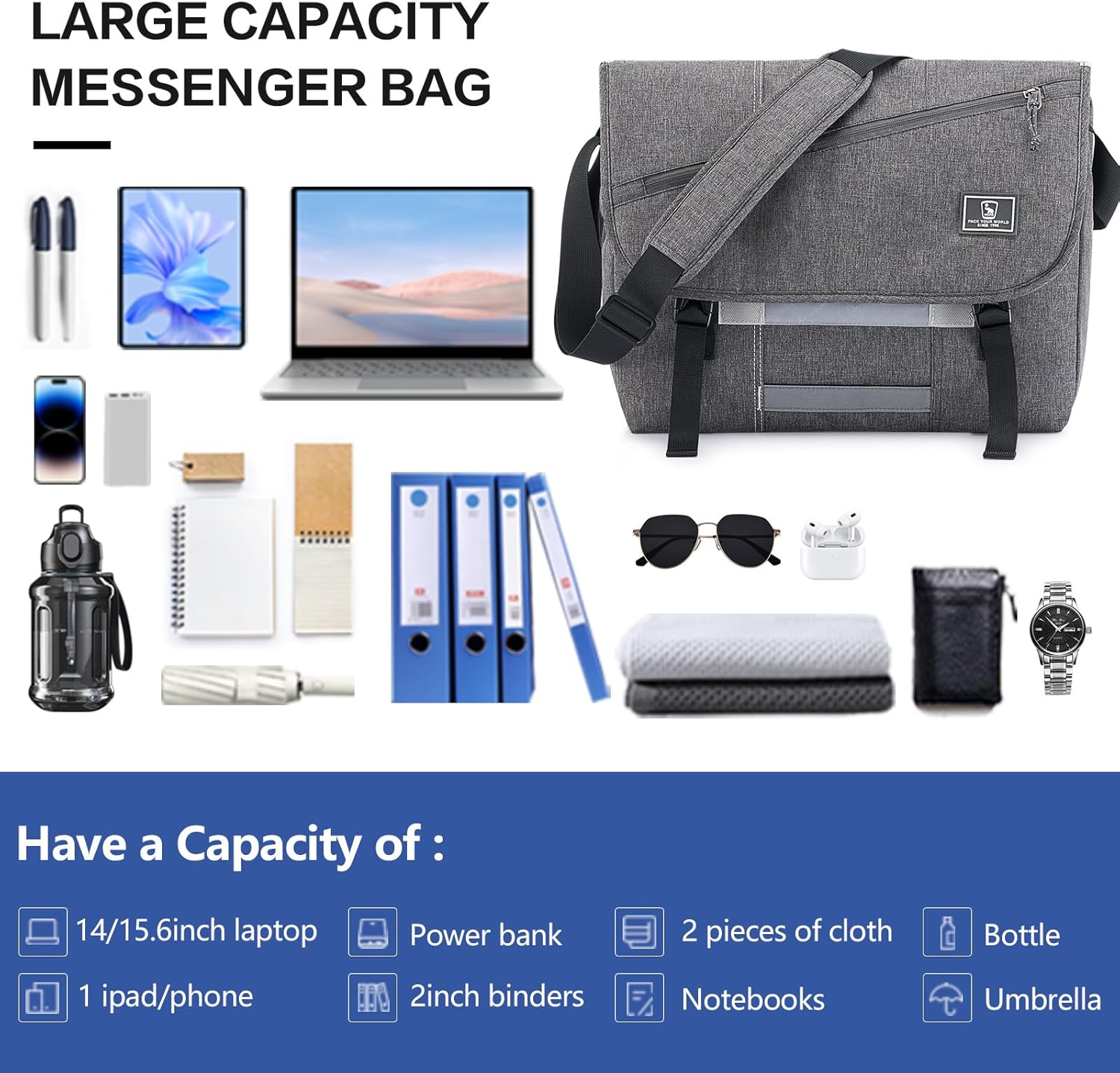 OIWAS Messenger Bag for Men, 15.6 Inch Laptop Crossbody Bags Women Casual Satchel Shoulder Bag College Travel Office Briefcase - Image 6