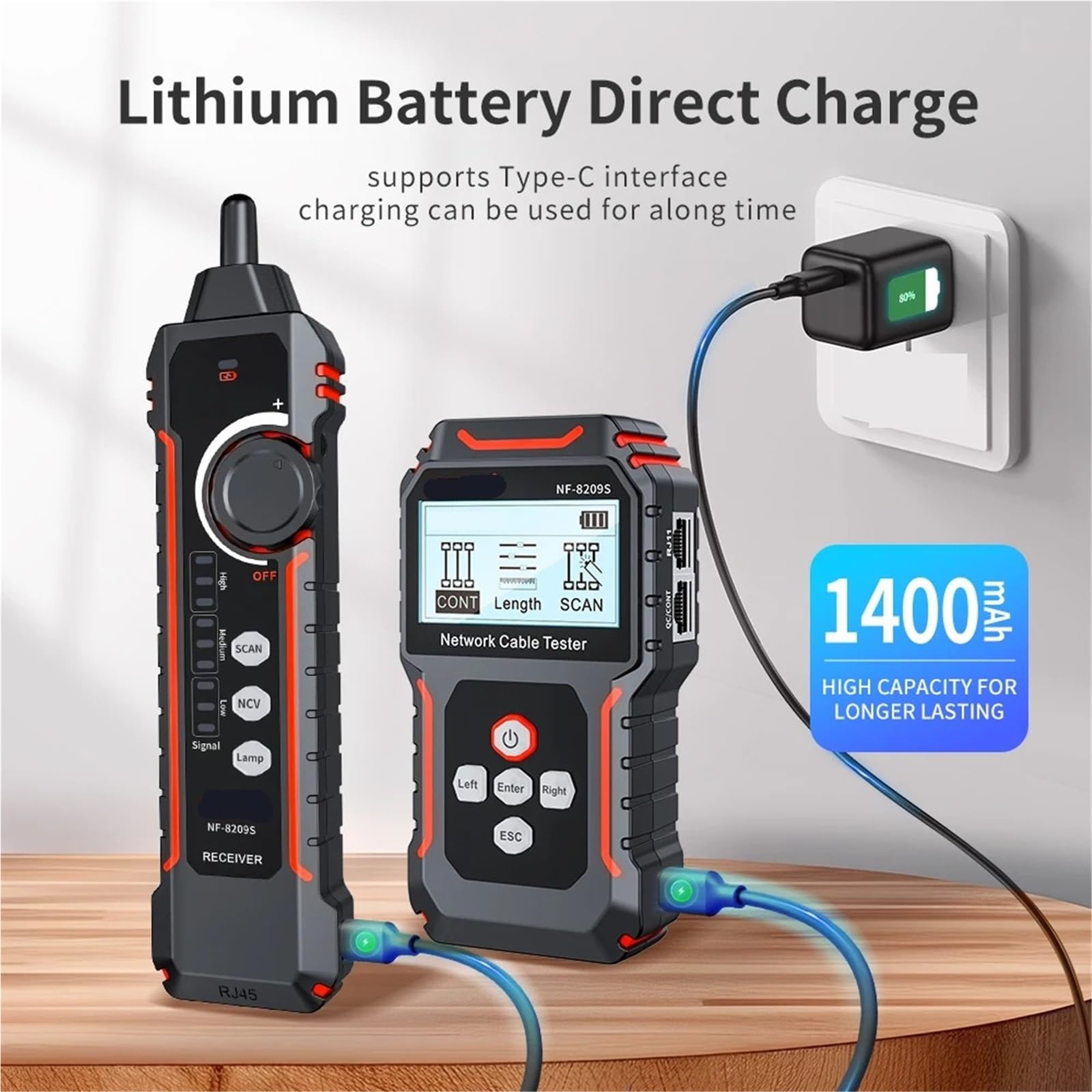 Rilevatore cavi elettrici, Tester di misura LAN for tracciamento cavi di rete Strumenti di rete Display LCD Misura lunghezza Tester di mappatura cavi Tracker cavi