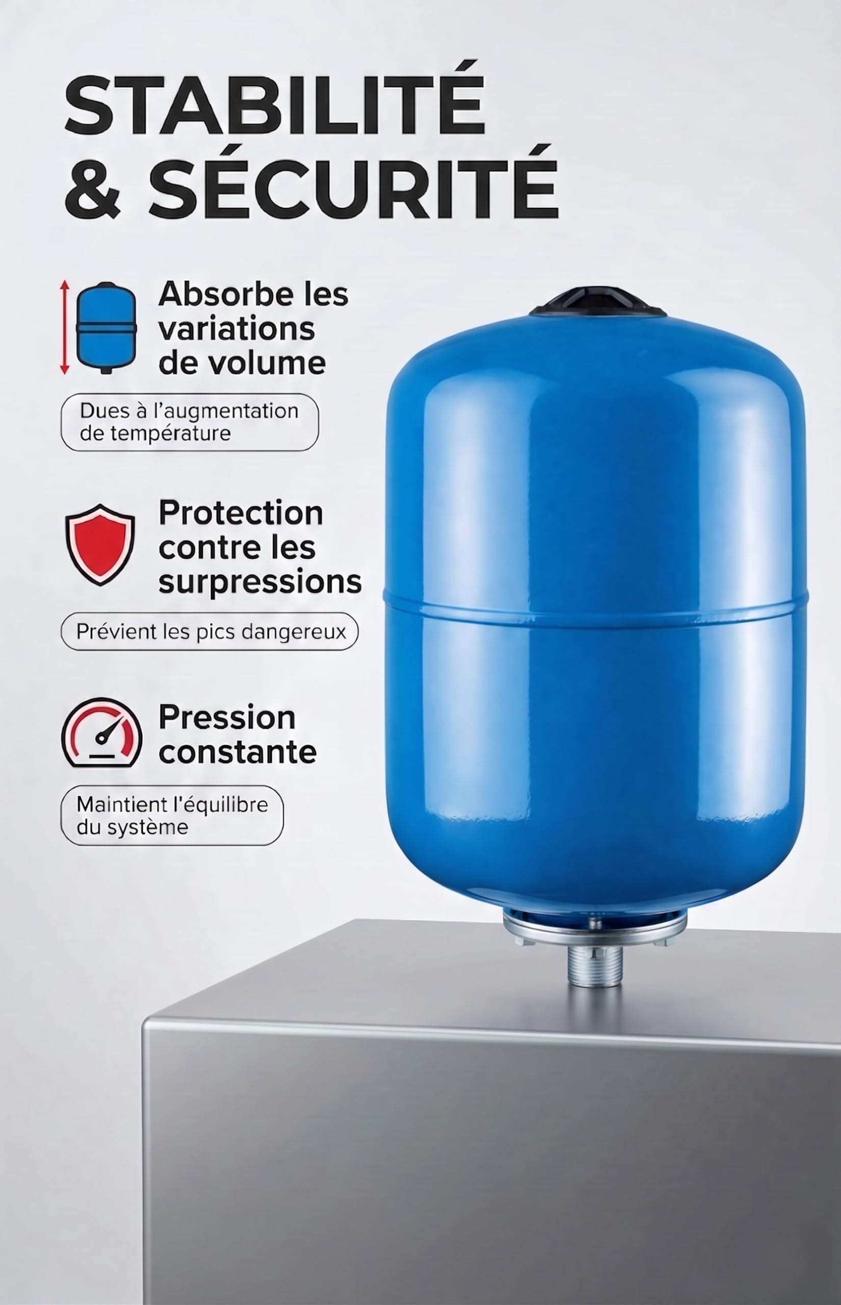 Vase d’expansion eau potable 8 L à membrane – réservoir de pression pour autoclave et surpresseur, installation eau domestique