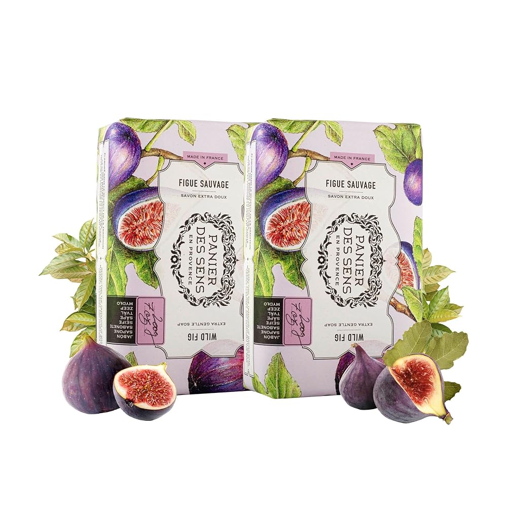 Panier des Sens Wild Fig Shea butter natural bar soap, bath & body soap bars - Made in France 95% natural - 2 bars, 7oz/200g each