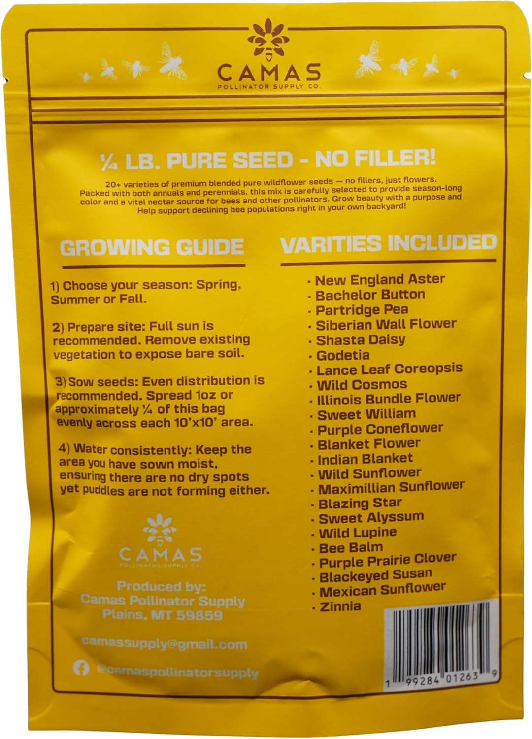 Camas Wildflower Seeds Bulk 1/4 lb – Perennial & Annual Wildflower Seed Mix for Planting Outside, Pure Seed No Fillers, Wild Flower Seeds Throw and Grow for Bees & Pollinators