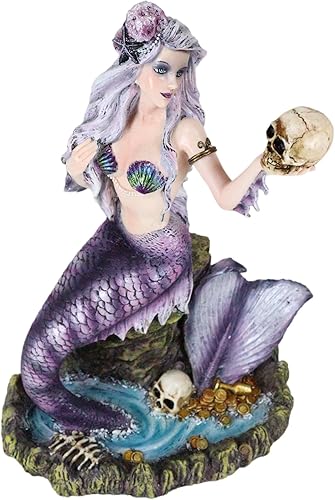 Ebros Gift Nigromante grande de sirenas de los mares sirena gótica sosteniendo una calavera figura de 10.25 pulgadas de alto fantasía náutica
