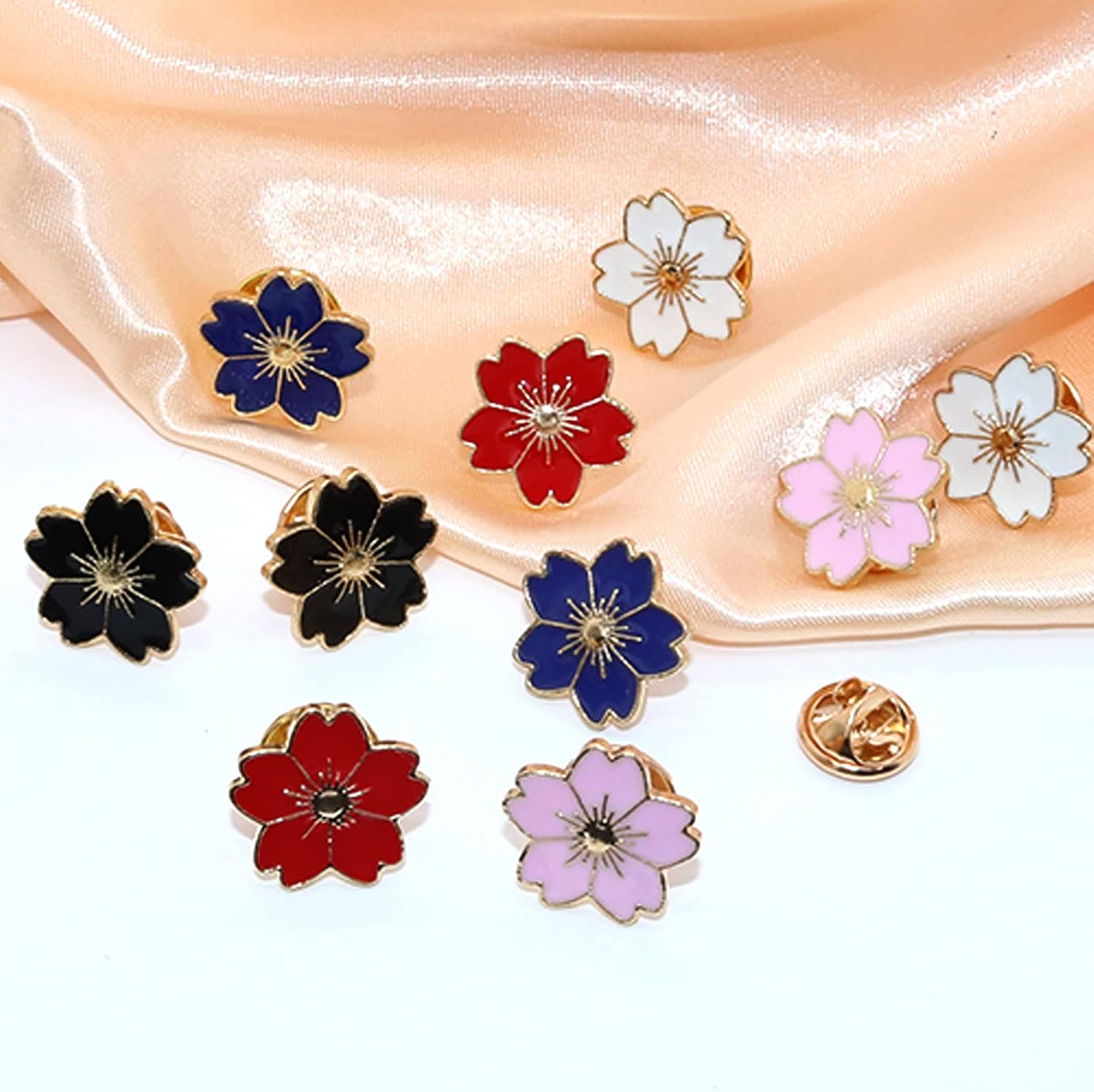 10 Pack Cute Enamel Flower Funny Brooches Pin Set Fashion Sakura Themed Bags Backpacks Jackets Hat Lapel Brooch for Women Girls Gold Plated image 5